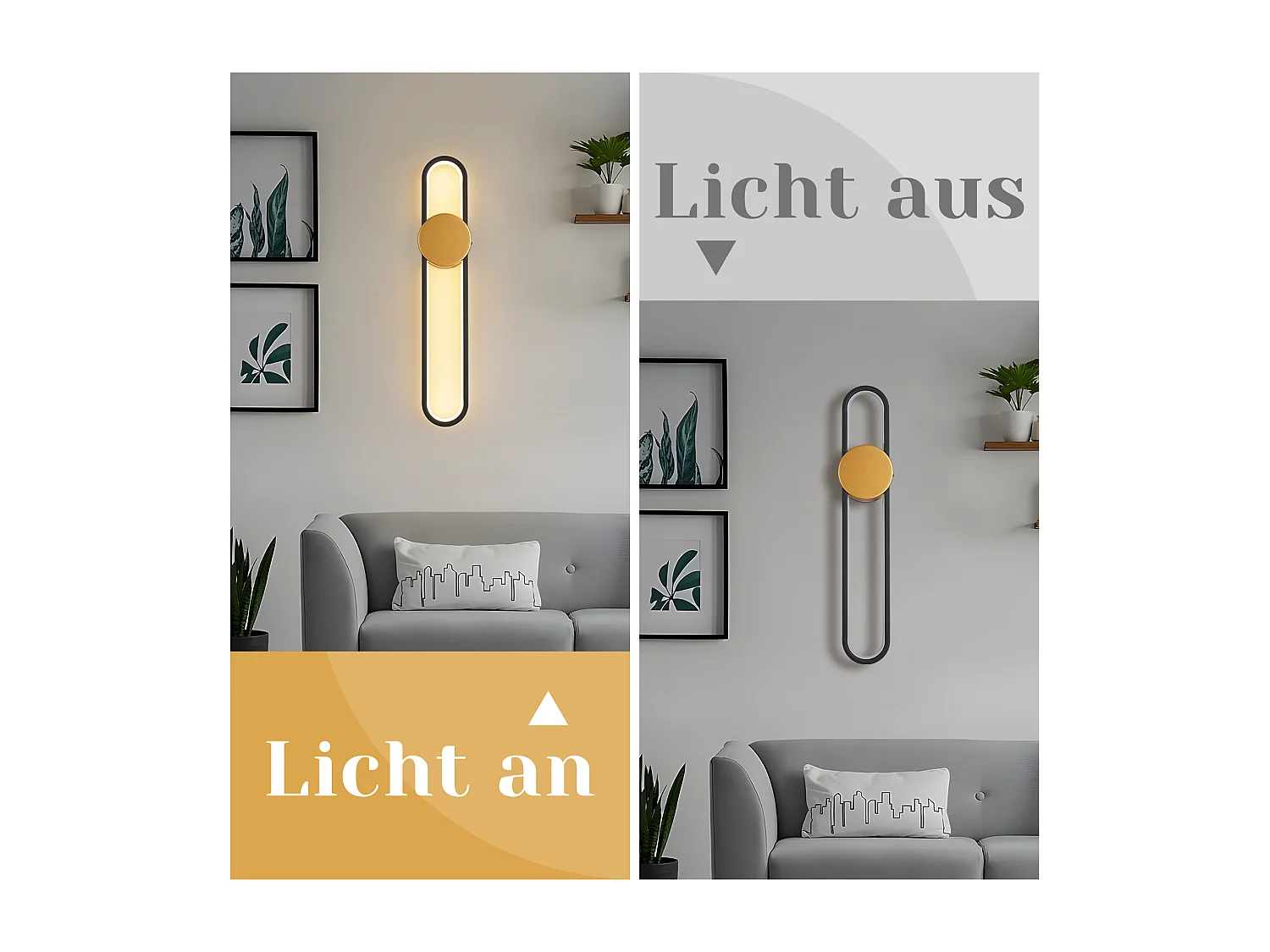 Applique murale LED NETTLIFE - 12 W - Lampe d'escalier 60 cm - Doré - Design moderne - Blanc chaud 3 000 K -Éclairage mural minimaliste