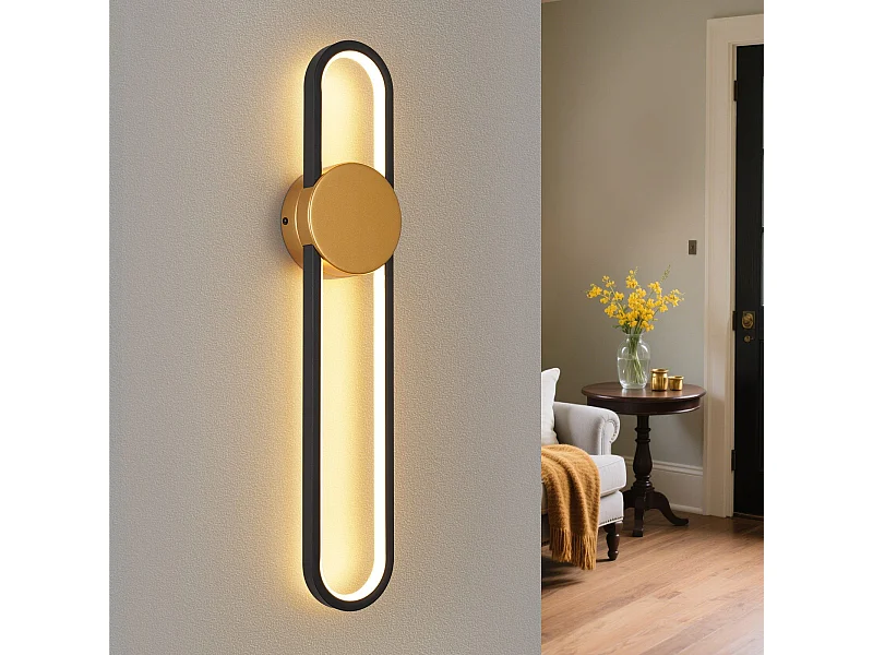 Applique murale LED NETTLIFE - 12 W - Lampe d'escalier 60 cm - Doré - Design moderne - Blanc chaud 3 000 K -Éclairage mural minimaliste