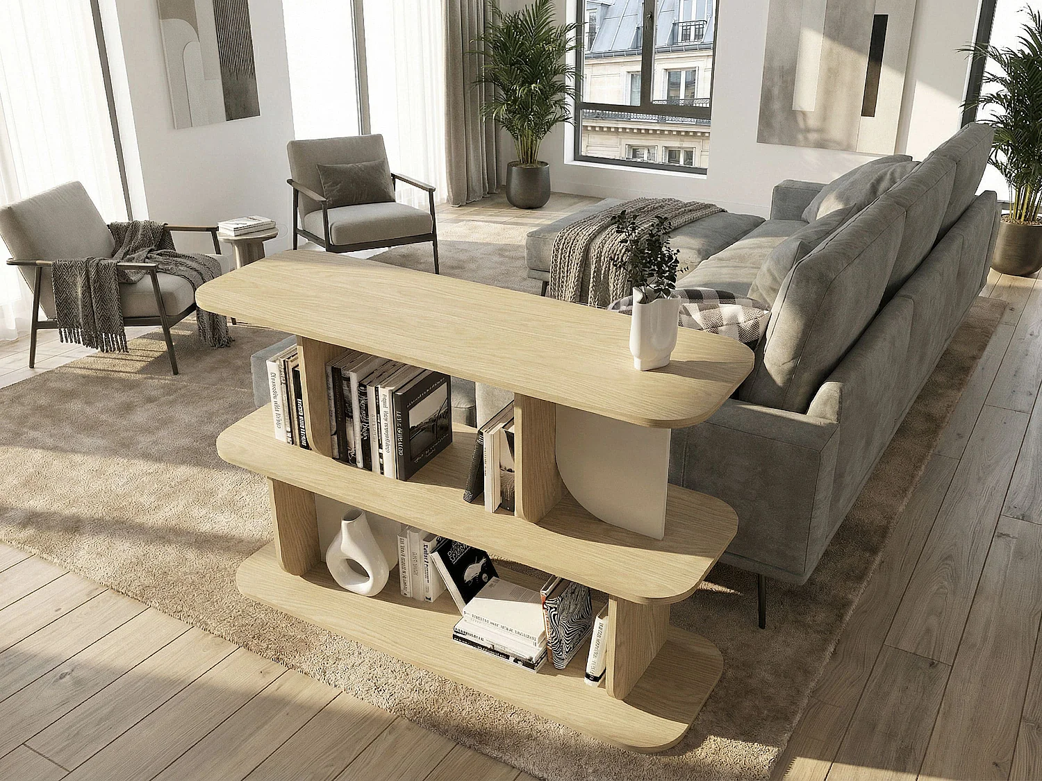 Etagère avec 2 tablettes - Naturel clair et beige - NELERIA