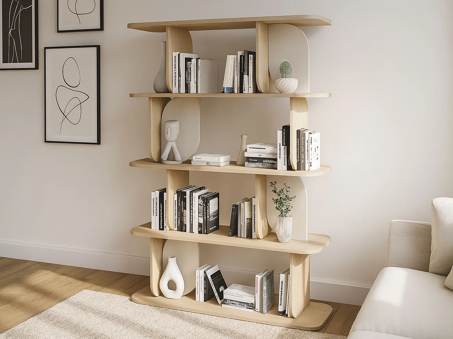 Etagère avec 4 tablettes - Naturel clair et beige - NELERIA