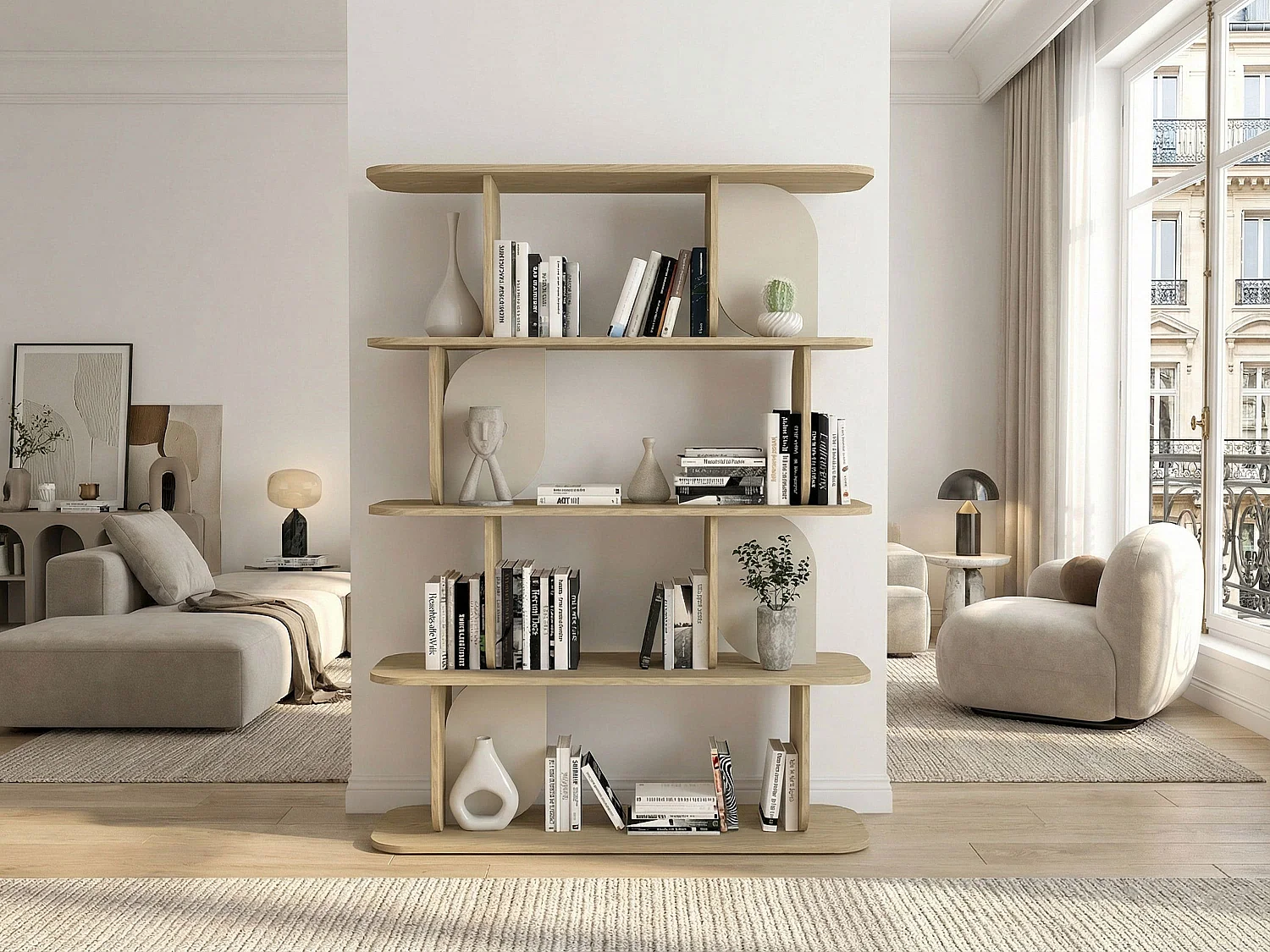 Etagère avec 4 tablettes - Naturel clair et beige - NELERIA
