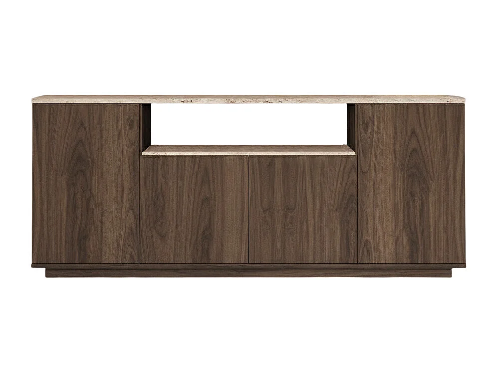 Buffet avec 4 portes et 1 étagère - Naturel foncé et effet travertin beige - LOTULA