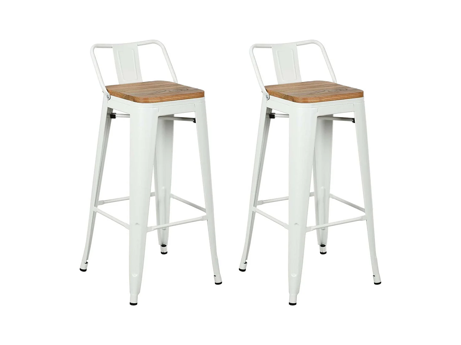 Tabouret de bar en métal laqué et bois d'orme huilé (Lot de 2)