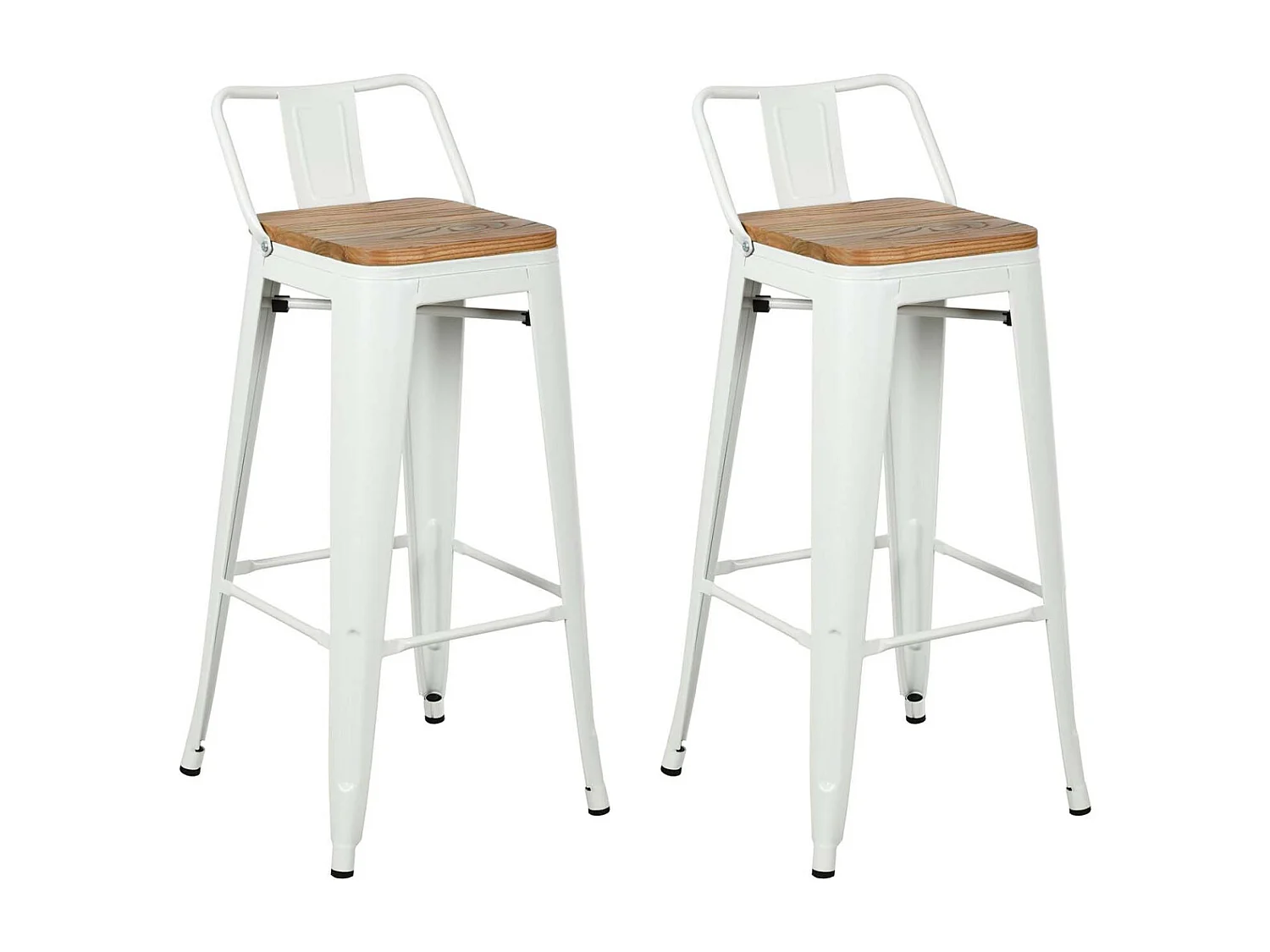 Tabouret de bar en métal laqué et bois d'orme huilé (Lot de 2)