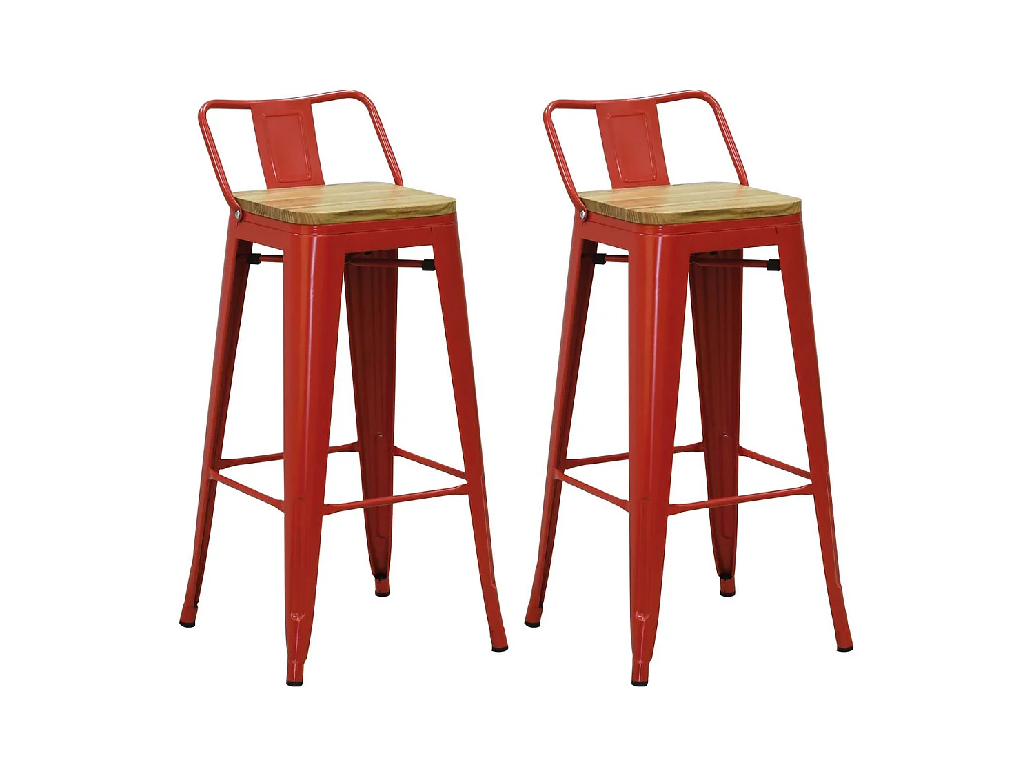 Tabouret de bar en métal laqué et bois d'orme huilé (Lot de 2)