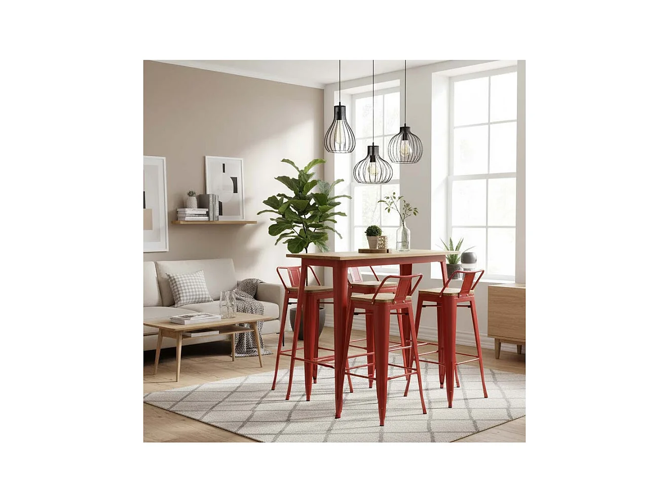 Tabouret de bar en métal laqué et bois d'orme huilé (Lot de 2)