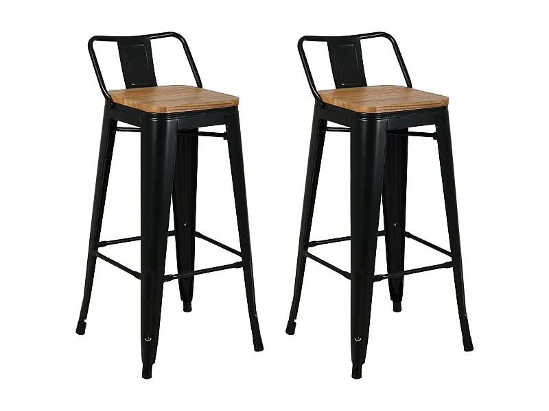 Tabouret de bar en métal laqué et bois d'orme huilé (Lot de 2)