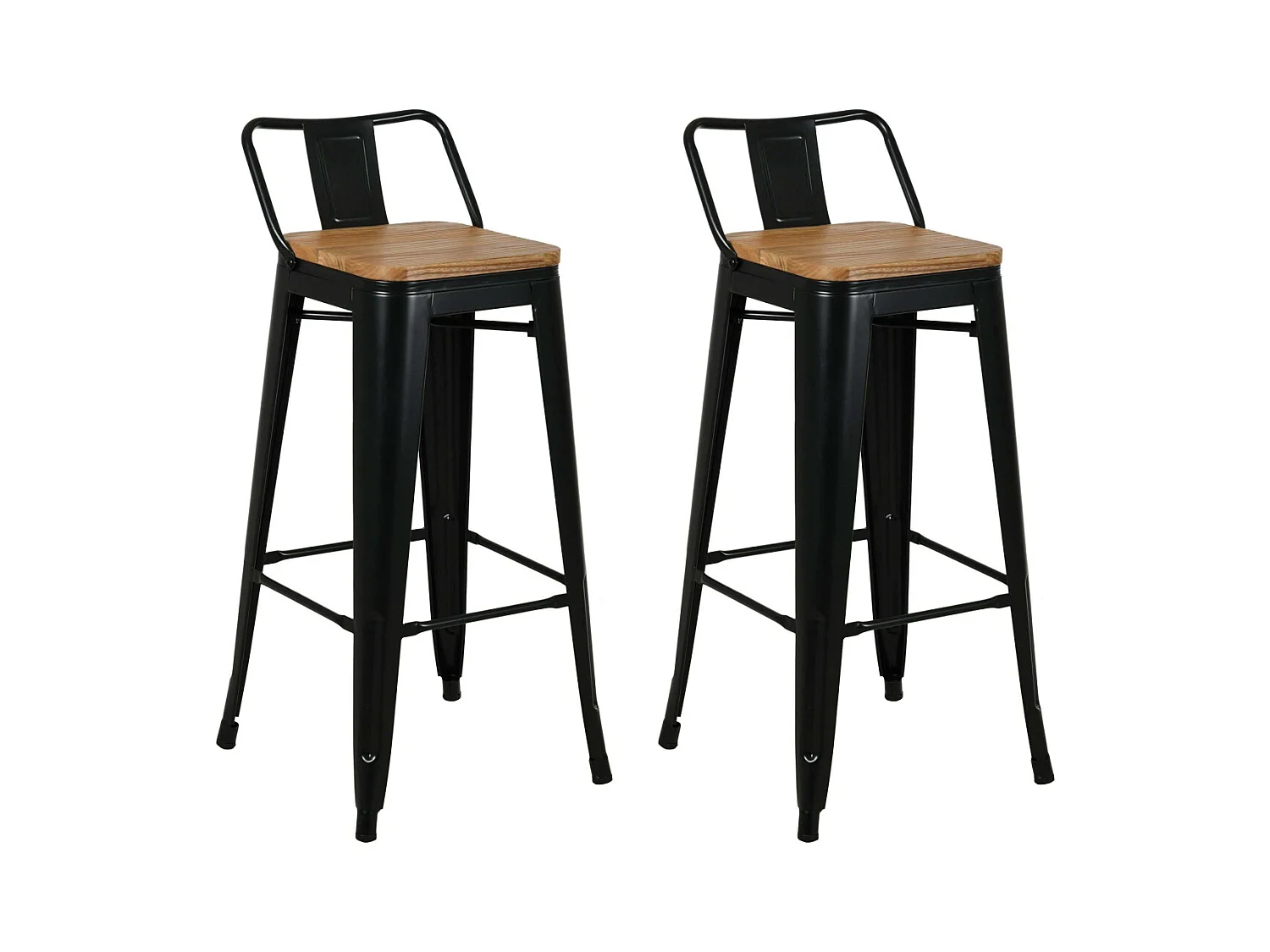 Tabouret de bar en métal laqué et bois d'orme huilé (Lot de 2)