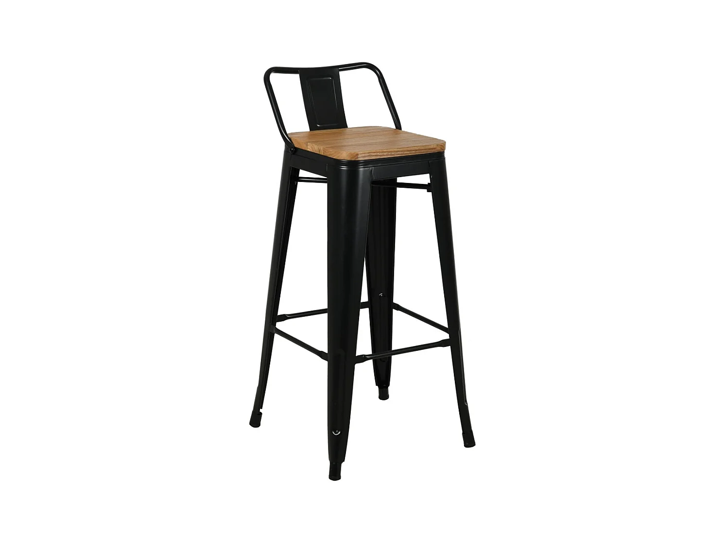 Tabouret de bar en métal laqué et bois d'orme huilé (Lot de 2)