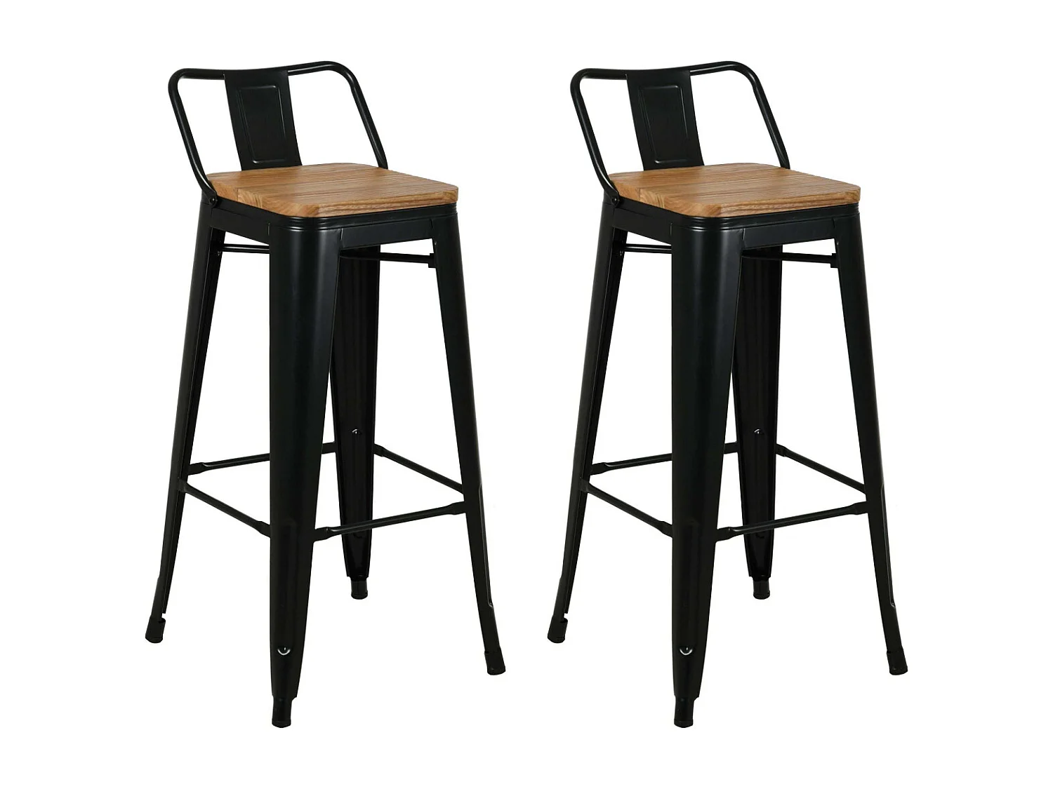 Tabouret de bar en métal laqué et bois d'orme huilé (Lot de 2)