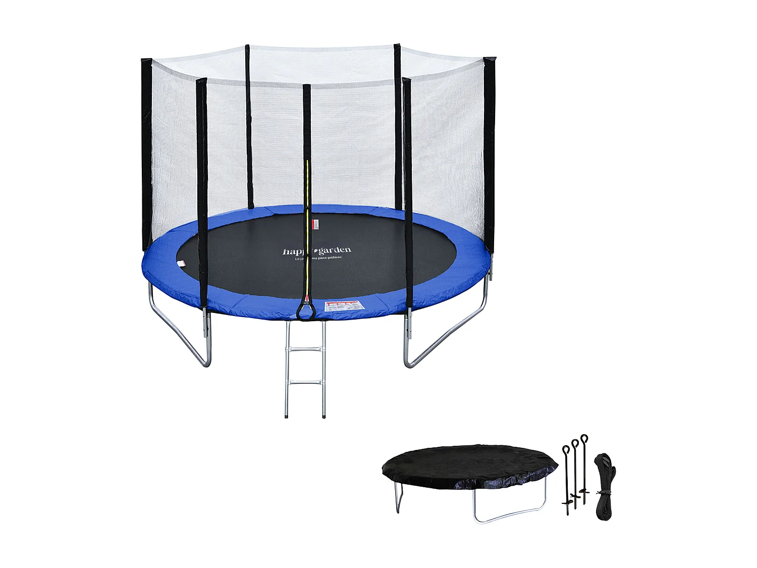 Trampoline 245cm réversible vert / bleu CANBERRA + filet, échelle, bâche et kit d'ancrage - HAPPY GARDEN