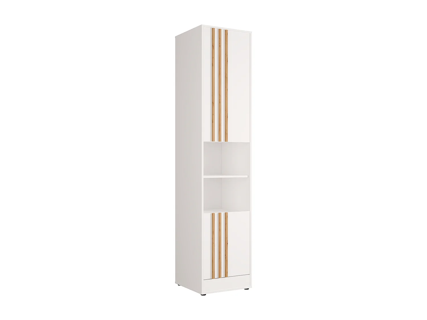 Colonne de rangement pour lit escamotable – 2 niches et 2 portes - Blanc et naturel – MOVELINO