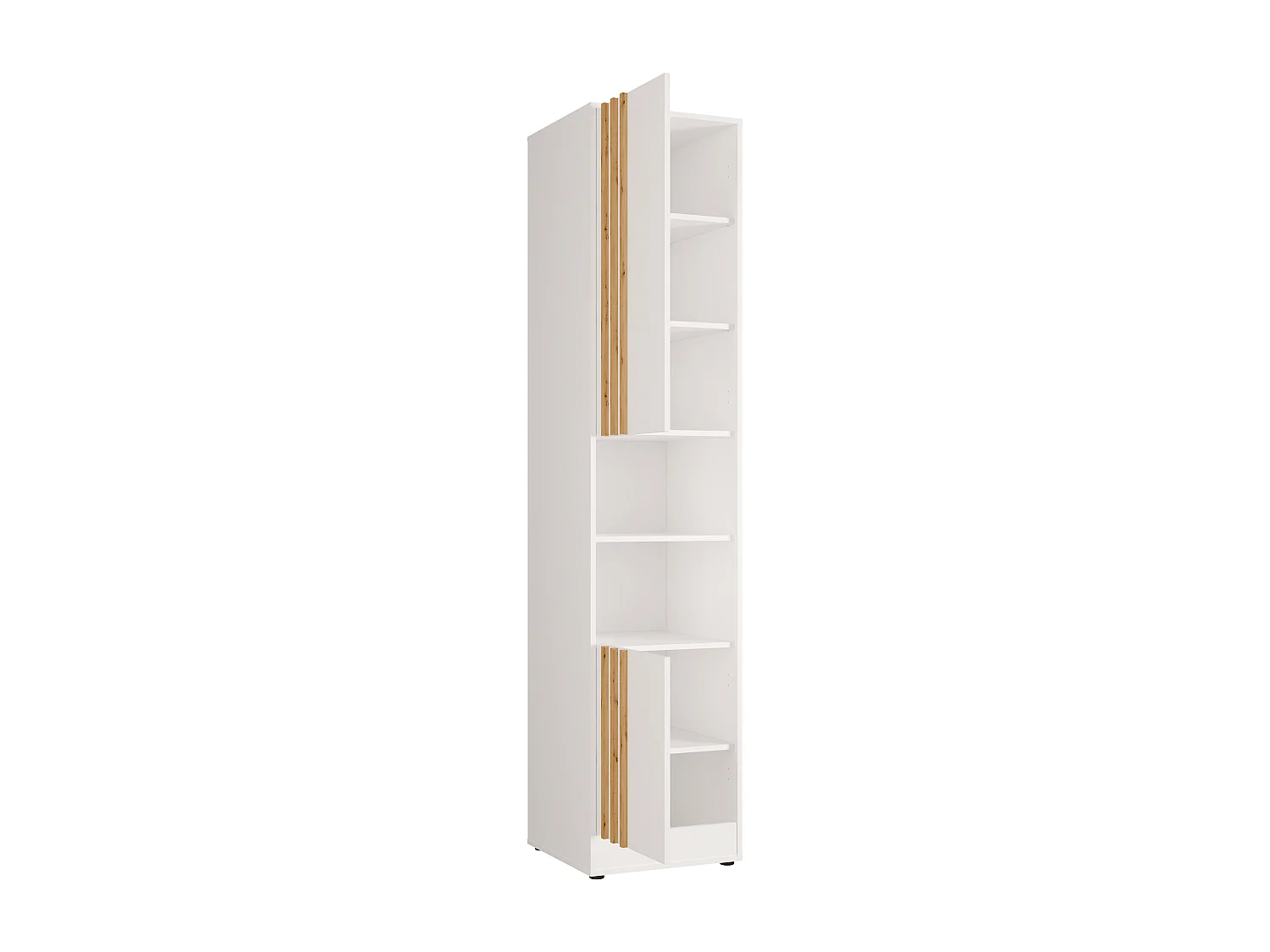 Colonne de rangement pour lit escamotable – 2 niches et 2 portes - Blanc et naturel – MOVELINO