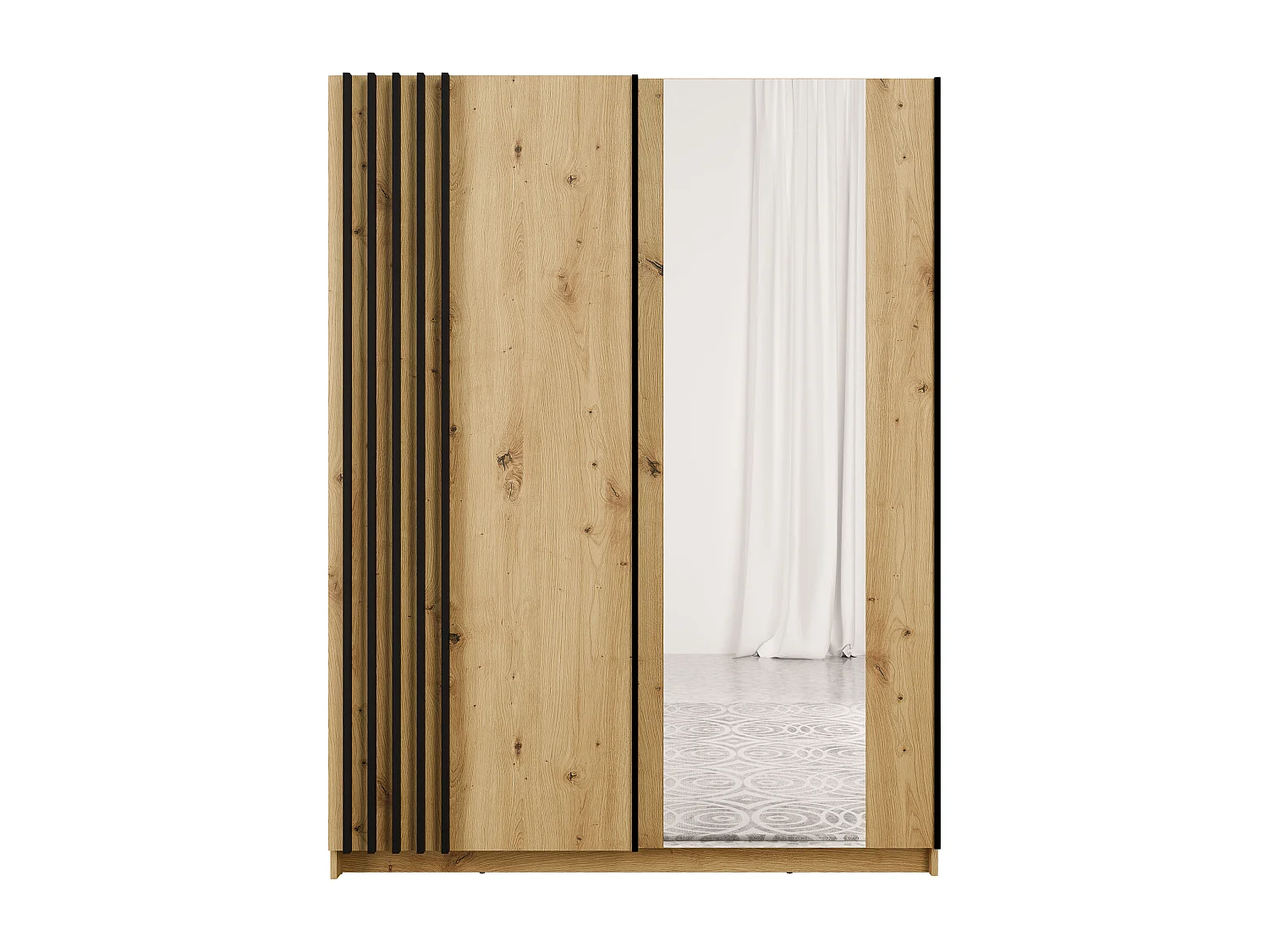 Armoire 2 portes coulissantes - Avec miroir - L150 cm – Coloris : Naturel et noir - CALELA