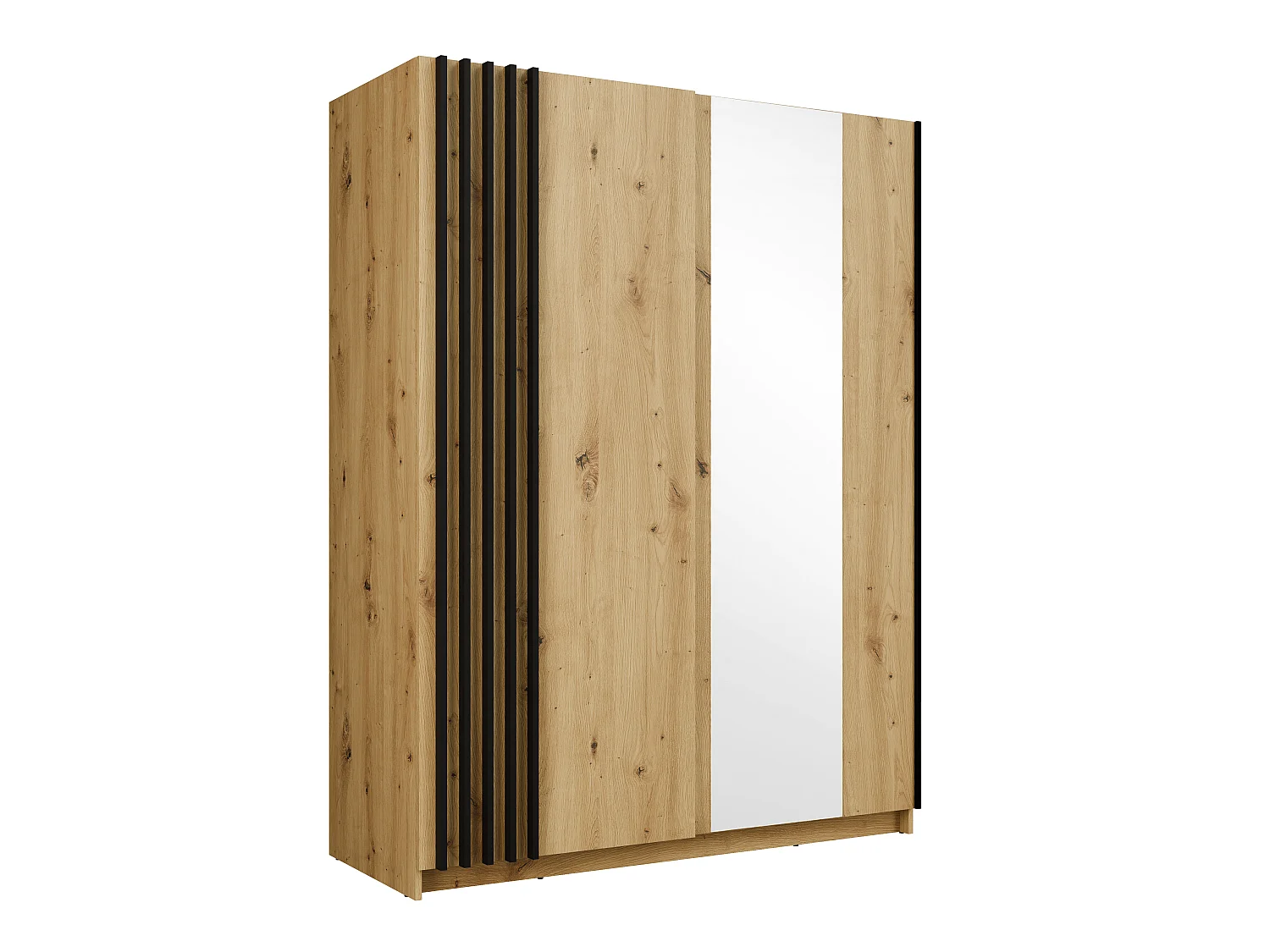 Garderob med 2 skjutdörrar - Med spegel - B150 cm – Färg: Naturlig och svart - CALELA