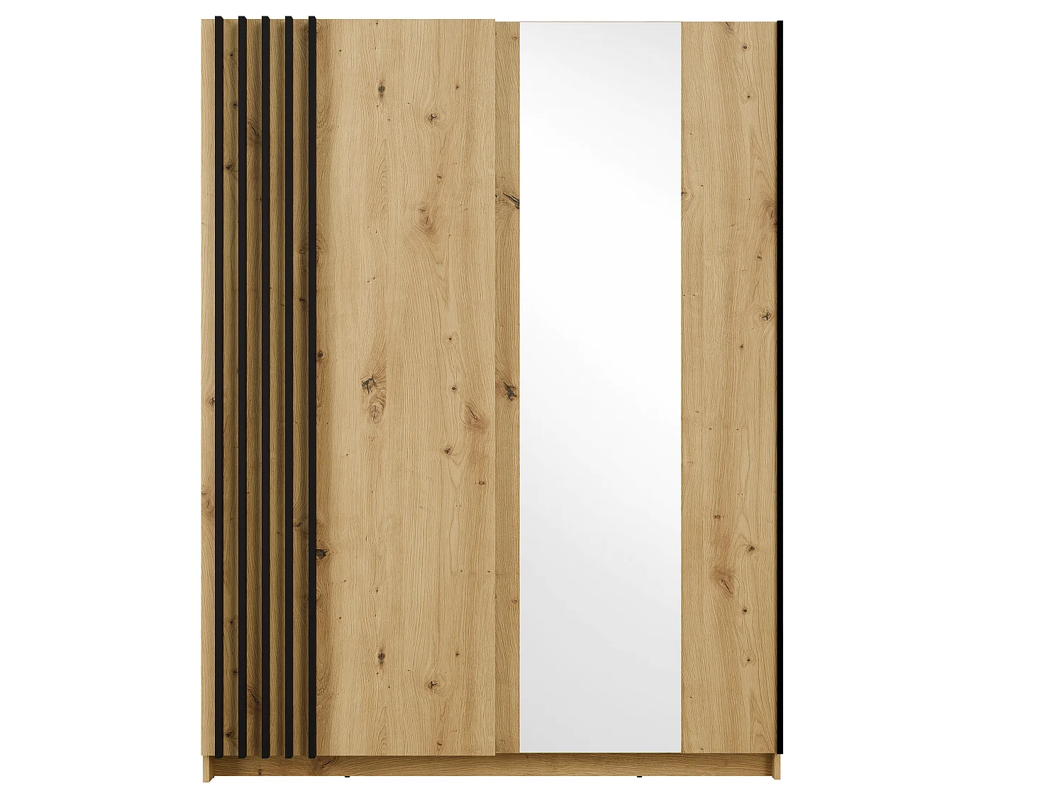 Garderob med 2 skjutdörrar - Med spegel - B150 cm – Färg: Naturlig och svart - CALELA