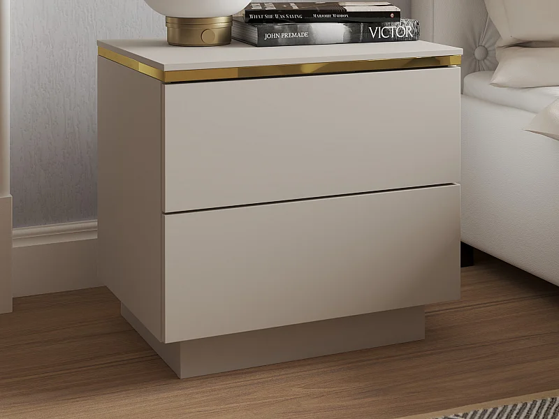 Table de chevet avec 2 tiroirs – Beige et doré - VUKIA