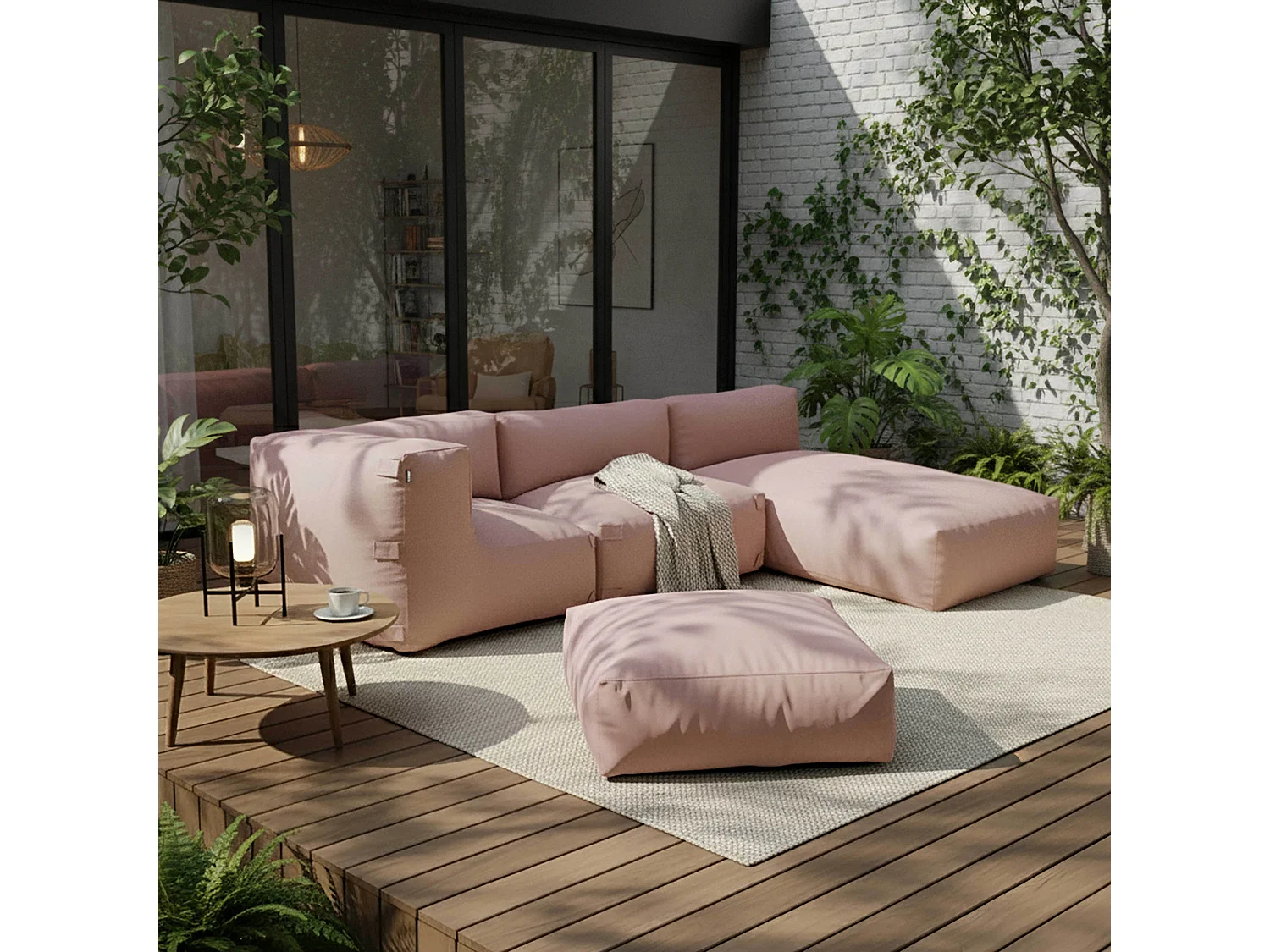 Fauteuil d'angle pour canapé modulable rose poudré