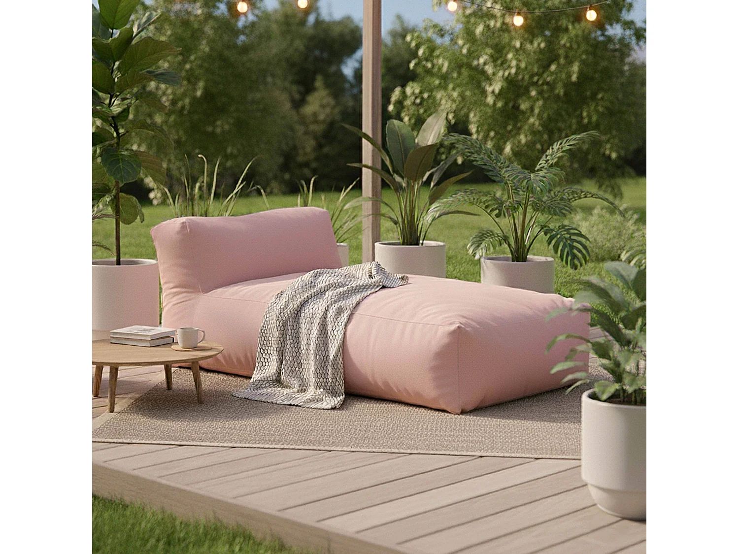 Méridienne pour salon de jardin modulable rose poudré