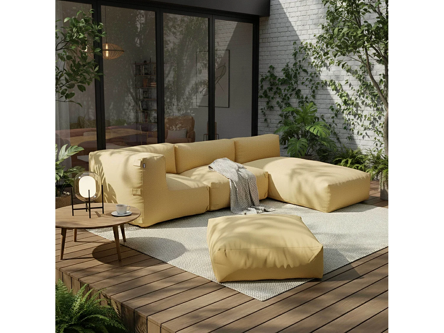 Méridienne pour salon de jardin modulable jaune clair