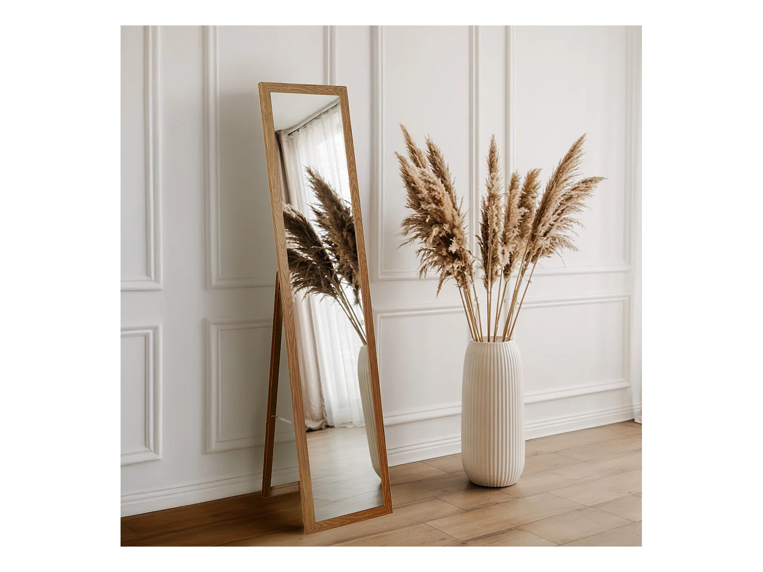 Miroir sur pied en bois avec cadre naturel miroir décoratif pour intérieur moderne ou classique 50x160 Tulup