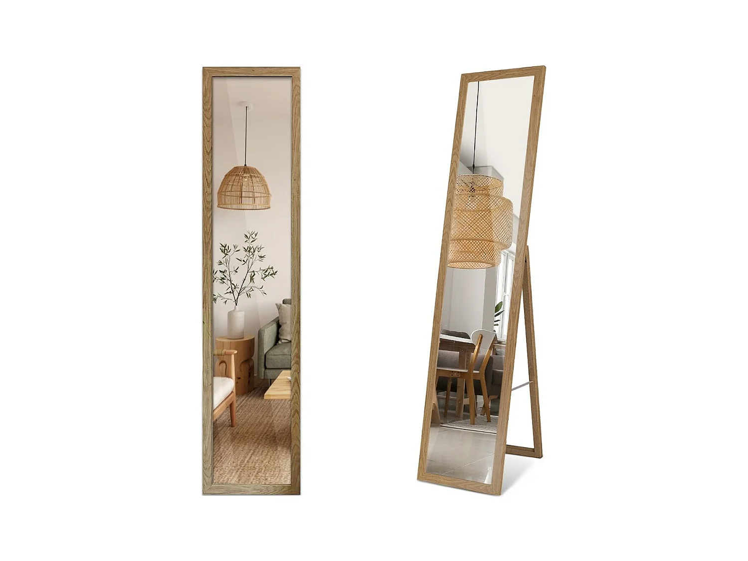 Miroir sur pied en bois avec cadre naturel miroir décoratif pour intérieur moderne ou classique 50x160 Tulup