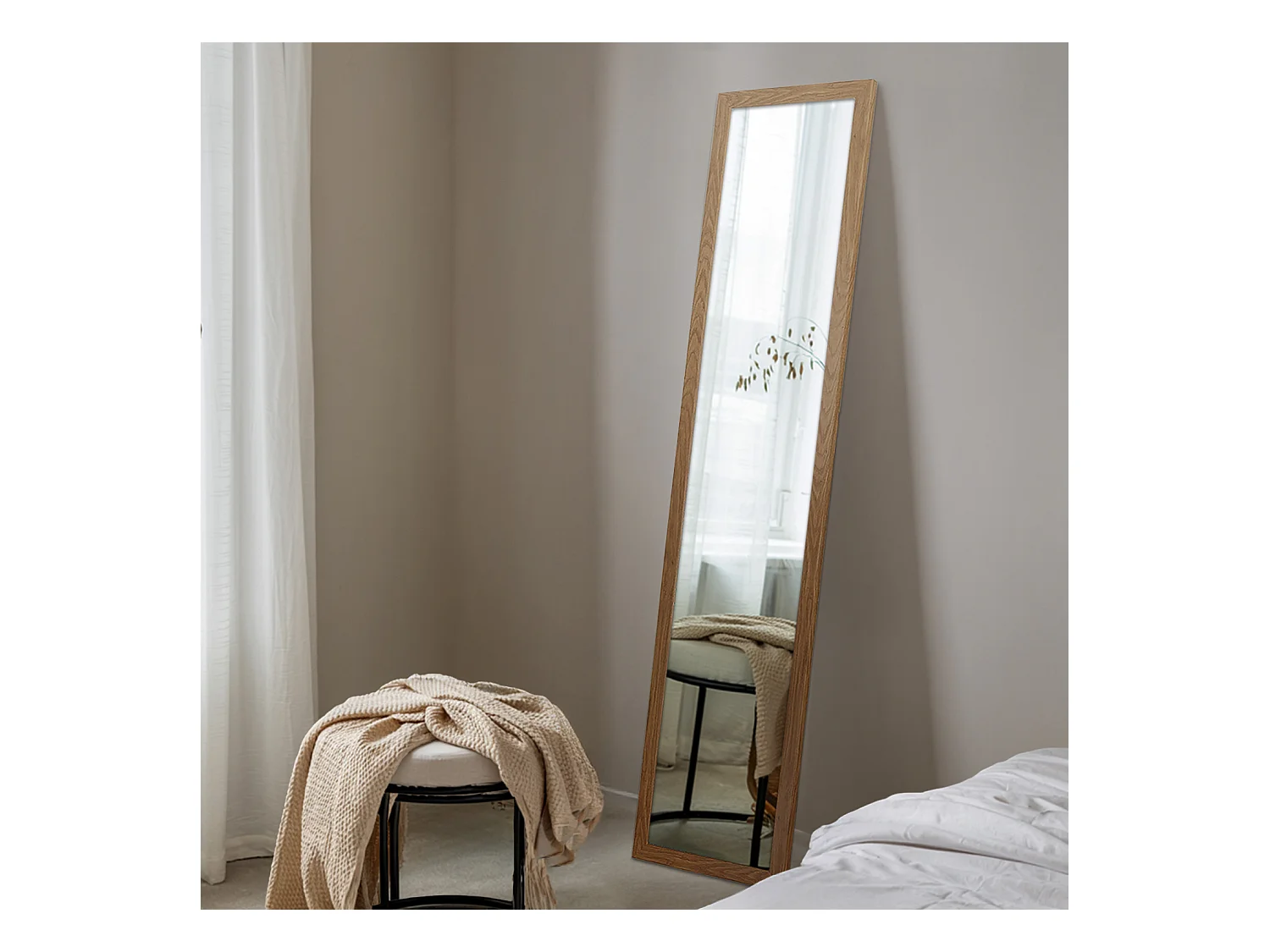 Miroir sur pied en bois avec cadre naturel miroir décoratif pour intérieur moderne ou classique 50x160 Tulup