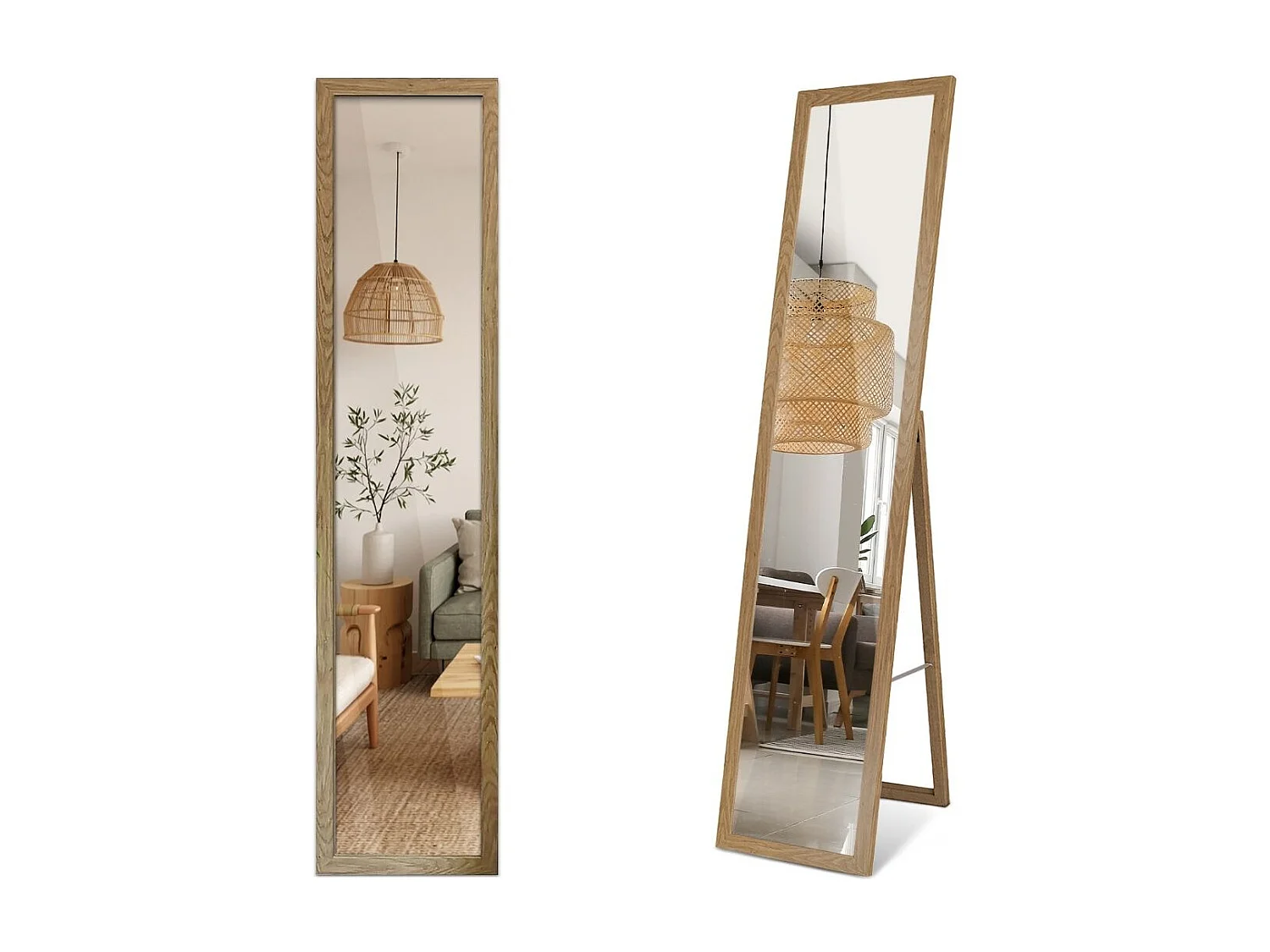 Standspiegel holz mit natürlichem Rahmen stilvoller Akzent für klassische und moderne Innenräume 50x160 Tulup