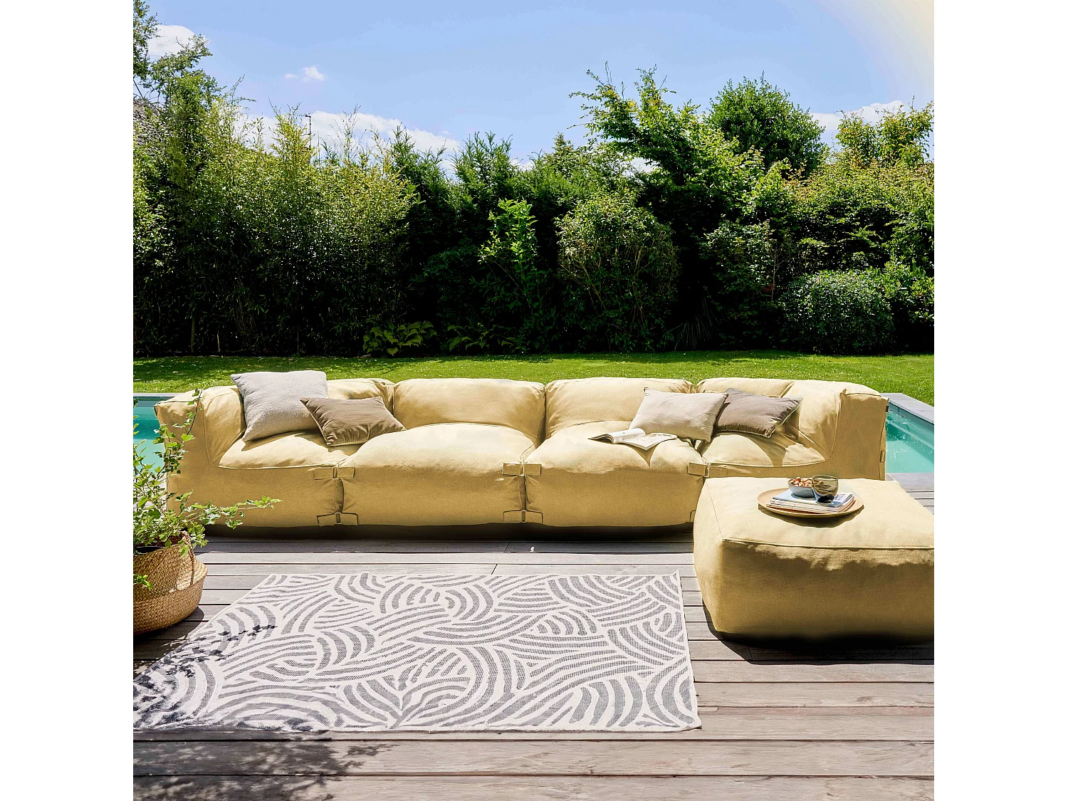 Pouf de jardin pour canapé modulable jaune clair