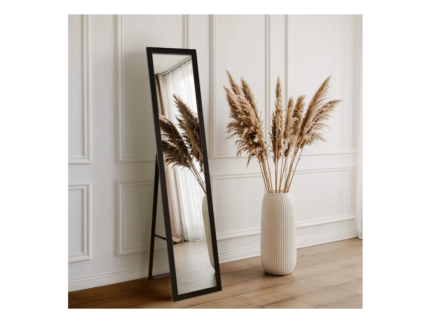 Standspiegel schwarz mit stilvollem Rahmen elegantes Dekoelement für Flur Schlafzimmer oder Wohnzimmer 50x160 Tulup