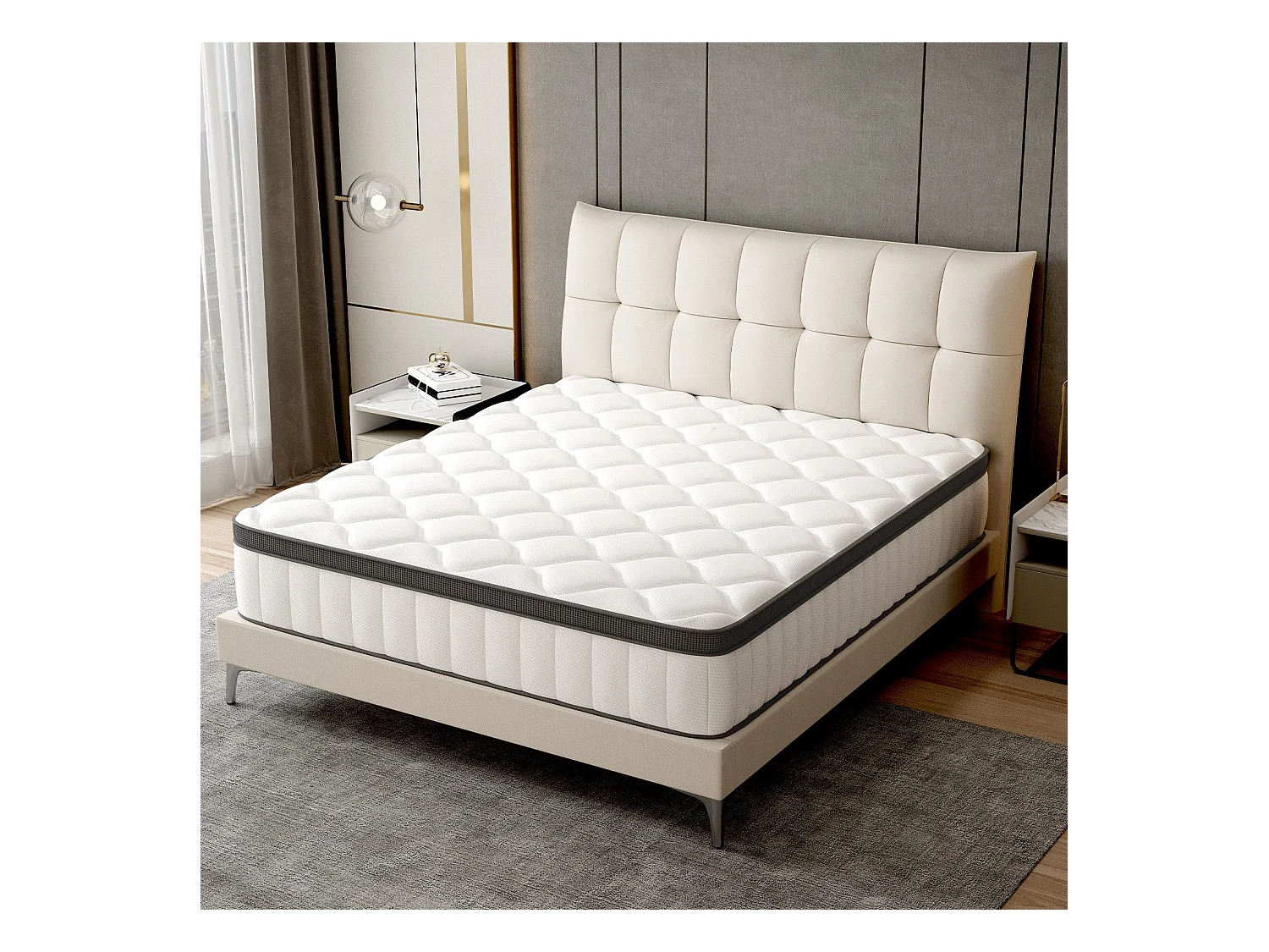 Taschenfederkernmatratze 140x200 - Federkernmatratze Matratzen 140x200 - Höhe 25cm mit Spannbettlaken - ergonomisch und atmungsaktiv - Härtegrad H3 - Schwarz