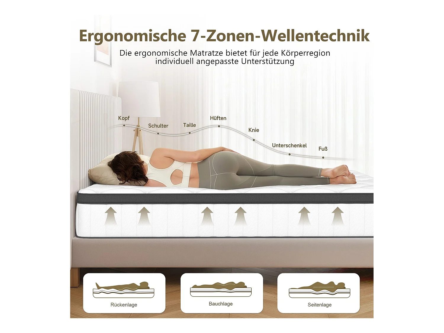 Taschenfederkernmatratze 140x200 - Federkernmatratze Matratzen 140x200 - Höhe 25cm mit Spannbettlaken - ergonomisch und atmungsaktiv - Härtegrad H3 - Schwarz