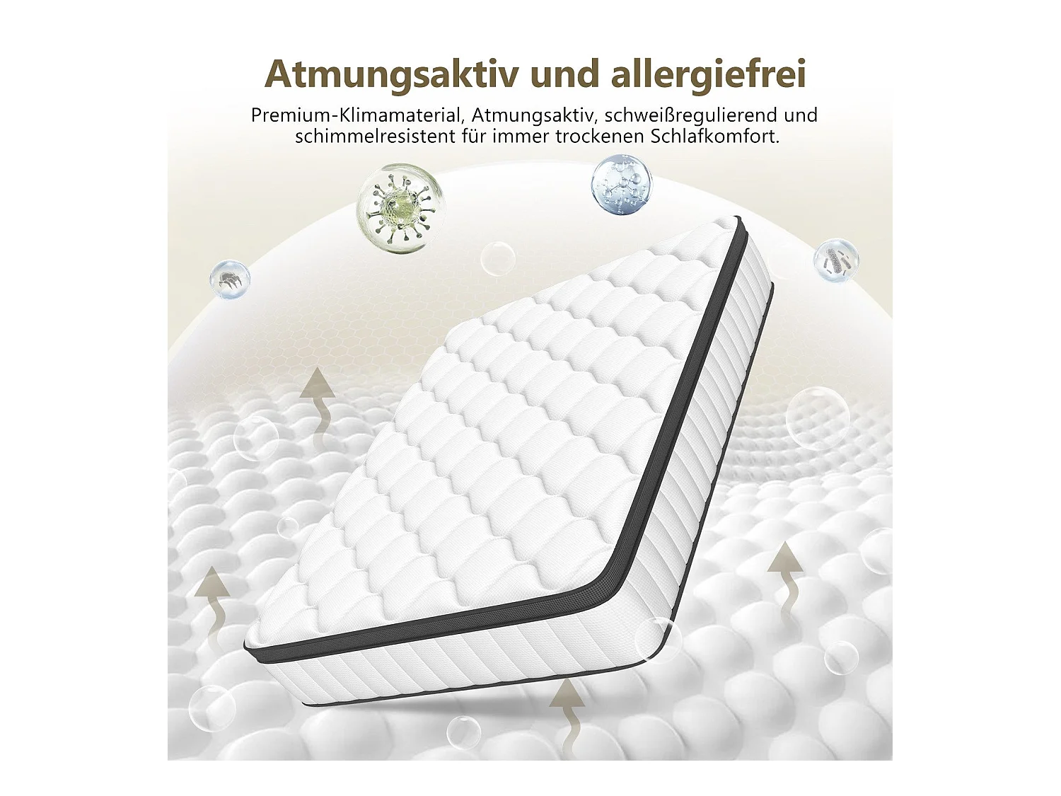 Taschenfederkernmatratze 140x200 - Federkernmatratze Matratzen 140x200 - Höhe 25cm mit Spannbettlaken - ergonomisch und atmungsaktiv - Härtegrad H3 - Schwarz