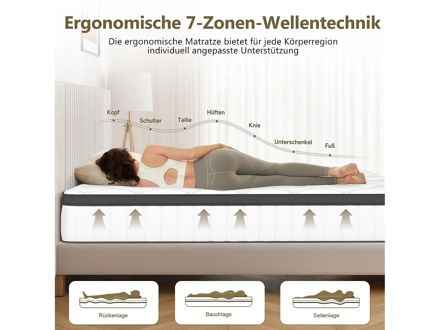 Taschenfederkernmatratze 140x200 - Federkernmatratze Matratzen 140x200 - Höhe 25cm mit Spannbettlaken - ergonomisch und atmungsaktiv - Härtegrad H3 - Schwarz