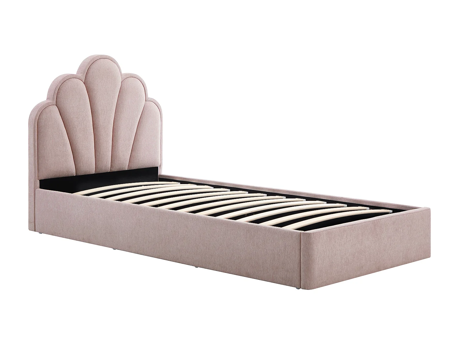 Lit coffre coquillage 90 x 190 cm – Tissu – Rose - CORALUNO