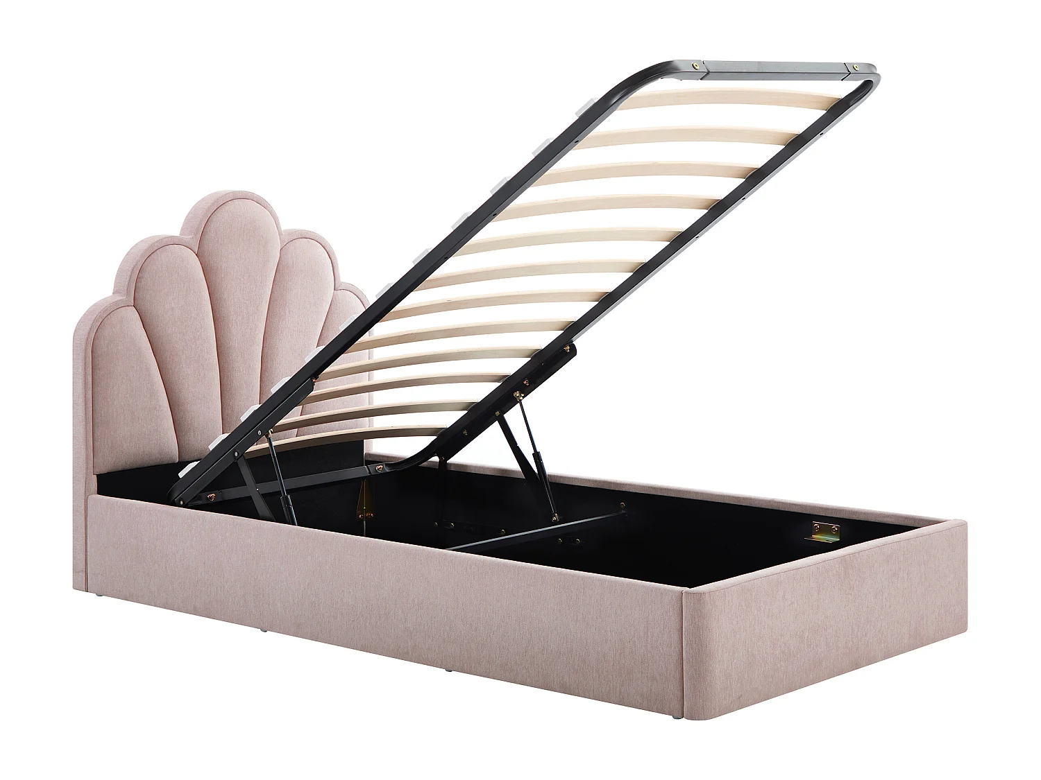 Lit coffre coquillage 90 x 190 cm – Tissu – Rose - CORALUNO