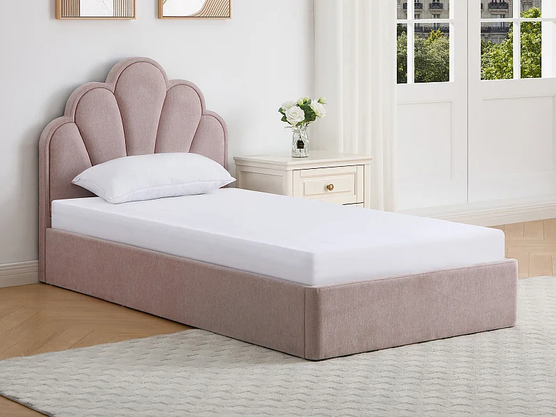 Lit coffre coquillage 90 x 190 cm – Tissu – Rose - CORALUNO