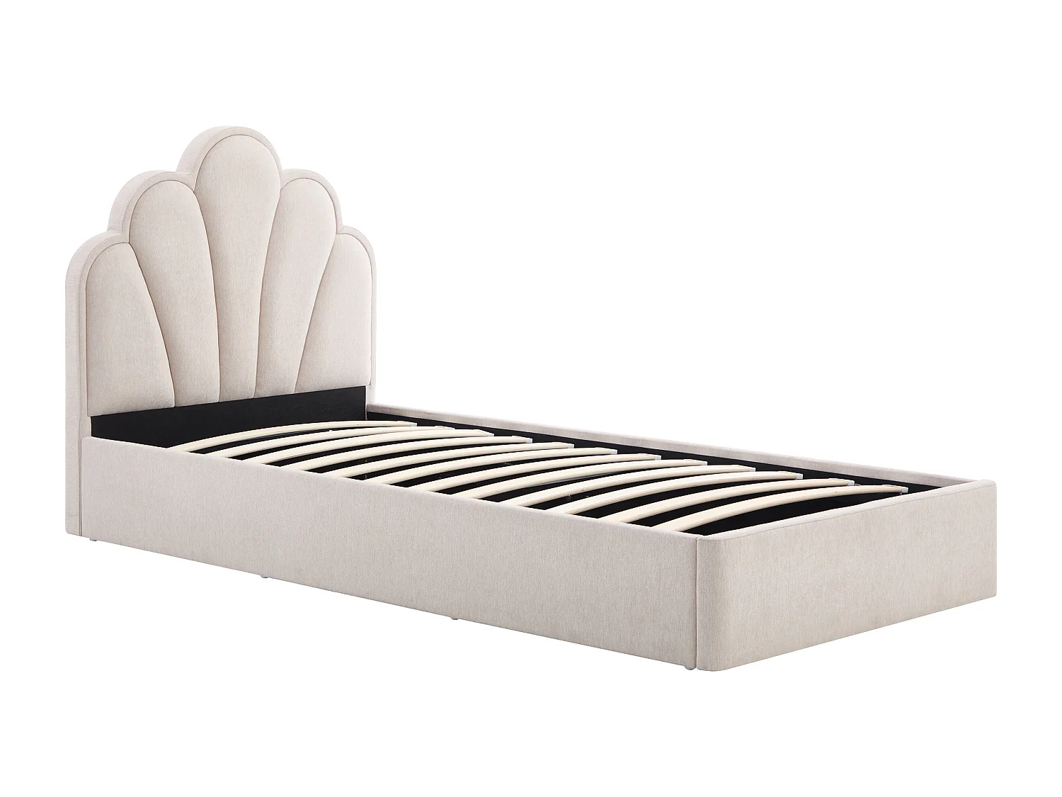 Lit coffre coquillage 90 x 190 cm – Tissu – Beige - CORALUNO