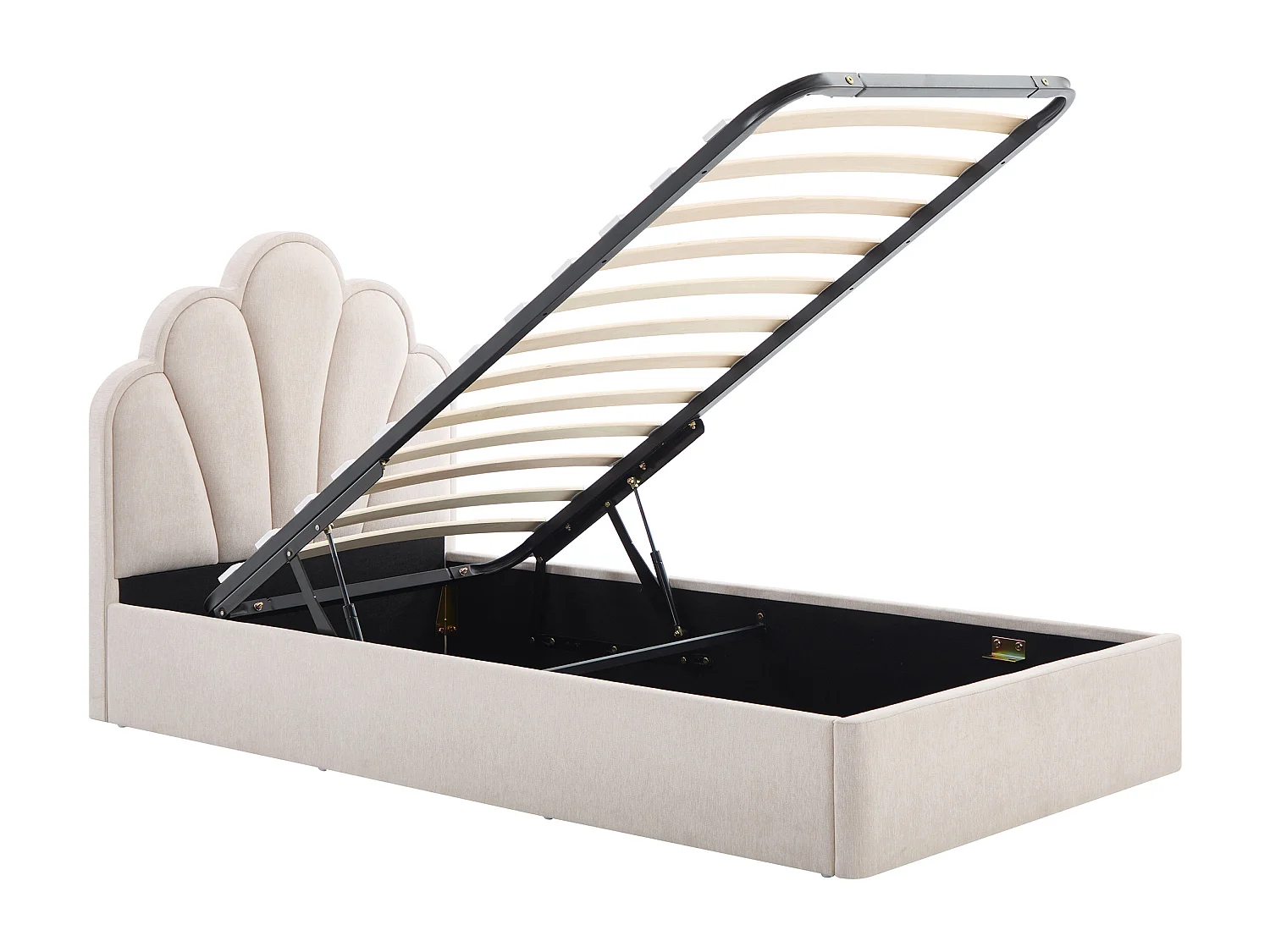 Lit coffre coquillage 90 x 190 cm – Tissu – Beige - CORALUNO