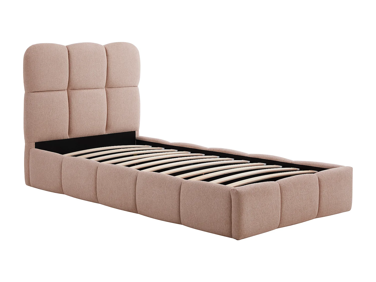 Lit coffre 90 x 190 cm – Tissu texturé – Rose – DILUDO