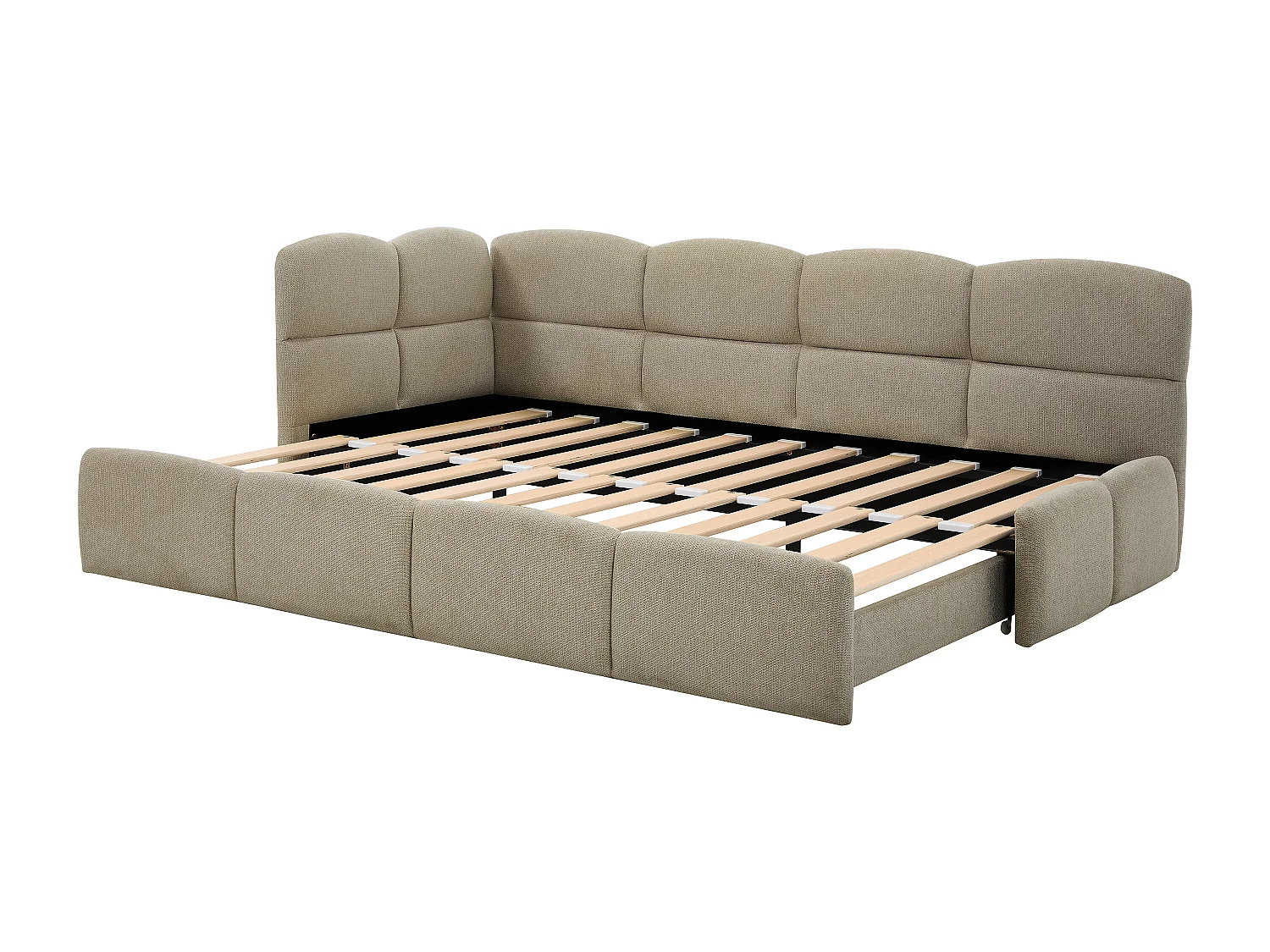 Lit gigogne 2 x 80 x 200 cm – Avec sommier peigne – Tissu texturé – Taupe – PLURANIO