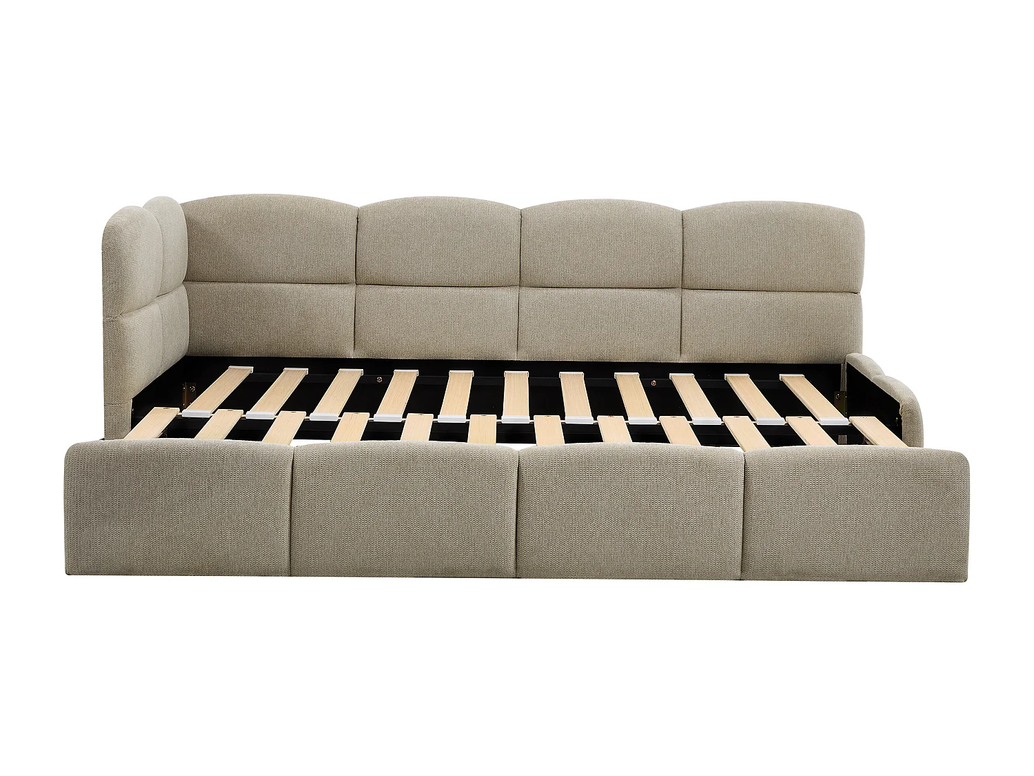 Lit gigogne 2 x 80 x 200 cm – Avec sommier peigne – Tissu texturé – Taupe – PLURANIO