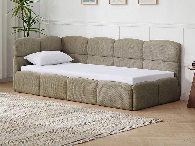 Lit gigogne 2 x 80 x 200 cm – Avec sommier peigne – Tissu texturé – Taupe – PLURANIO