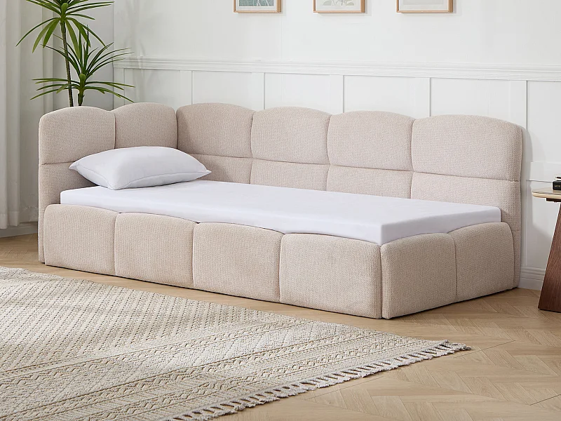 Lit gigogne 2 x 80 x 200 cm – Avec sommier peigne – Tissu texturé – Beige – PLURANIO