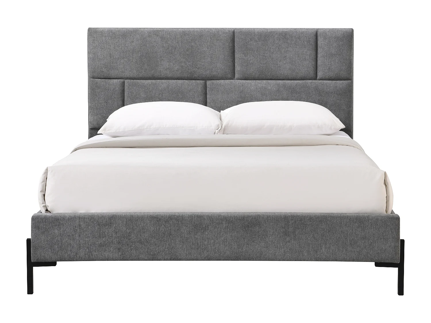 Lit 160 x 200 cm avec tête de lit rembourrée – Tissu –  Gris – NOULAVO