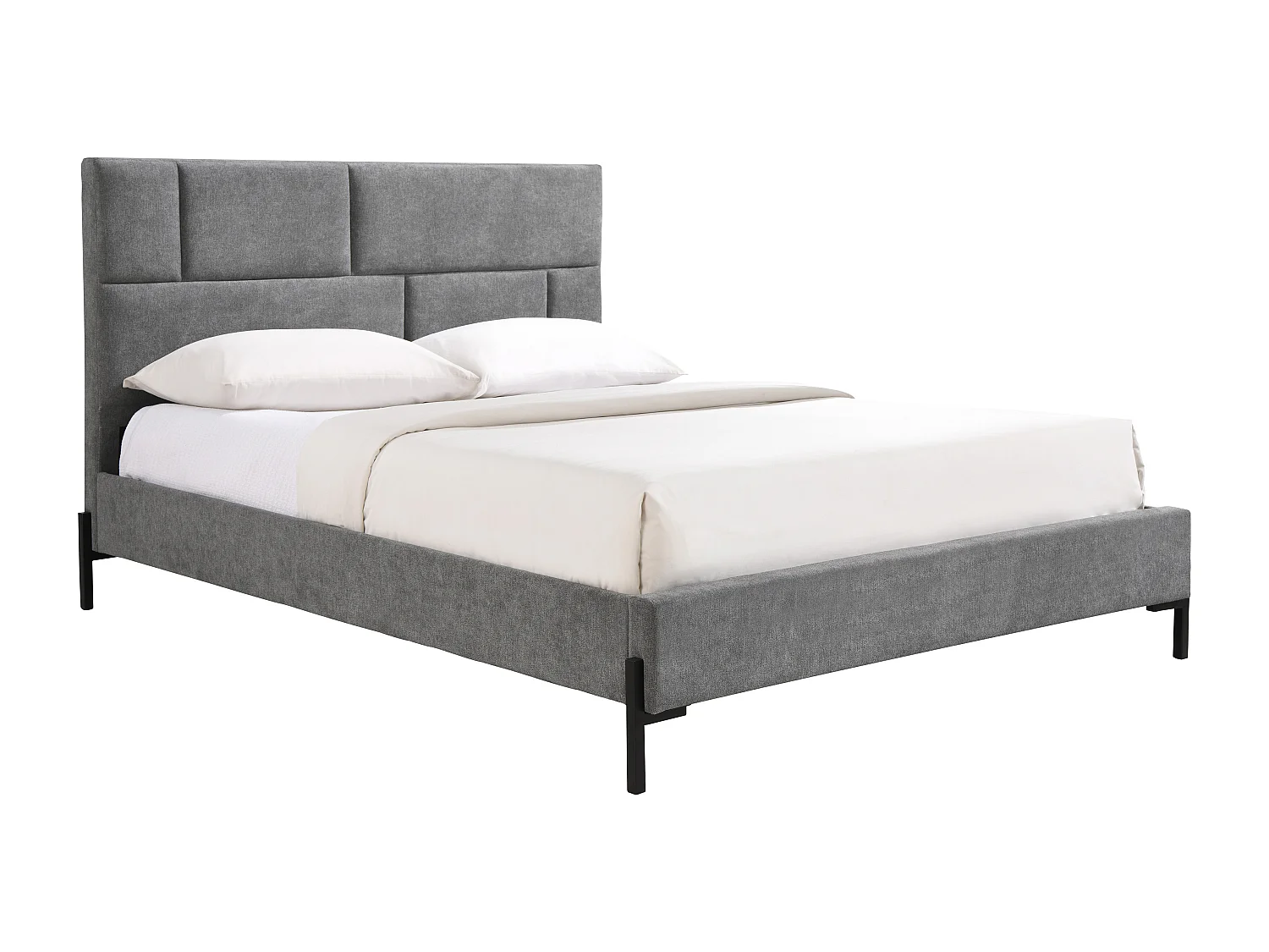 Lit 160 x 200 cm avec tête de lit rembourrée – Tissu –  Gris – NOULAVO