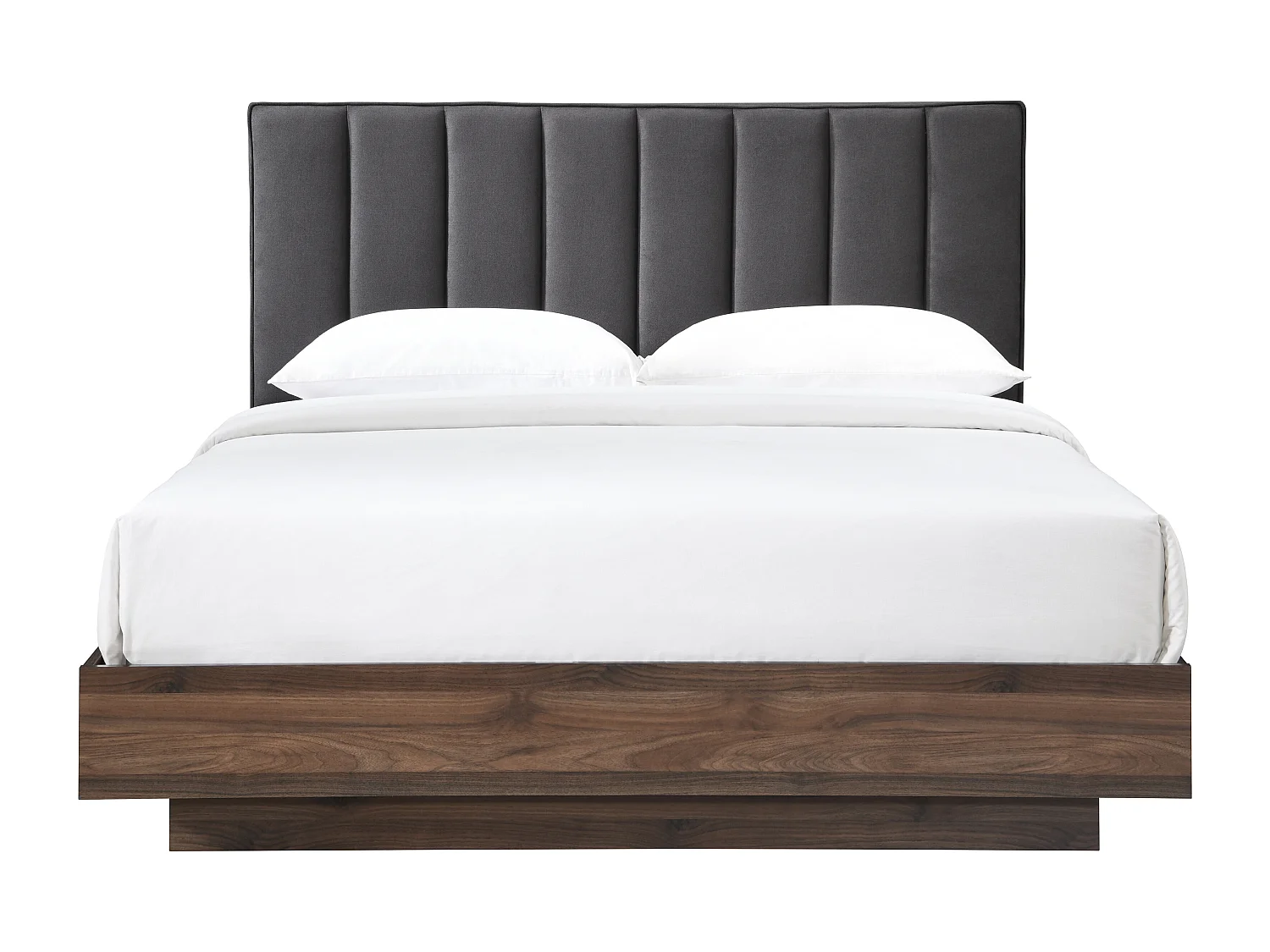 Lit 160 x 200 cm avec tête de lit en tissu – Gris et naturel foncé – VONYLA