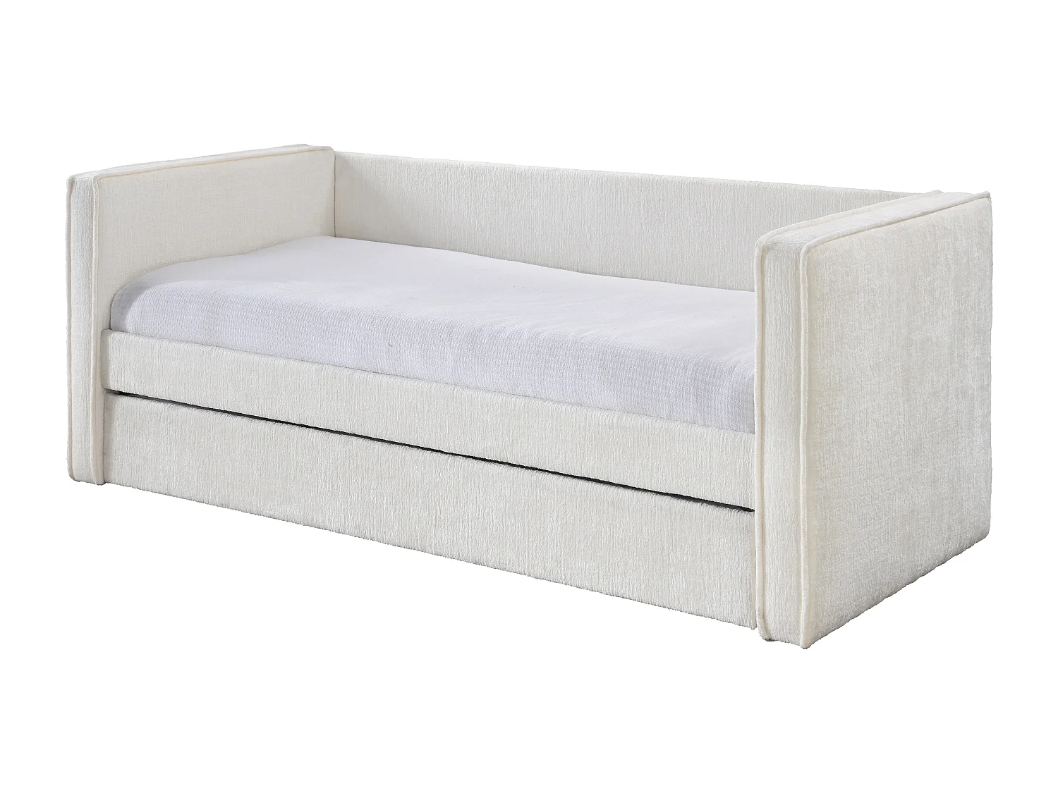Lit banquette avec tiroir gigogne 2 x 90 x 190 cm – Tissu texturé – Blanc – SULAZO