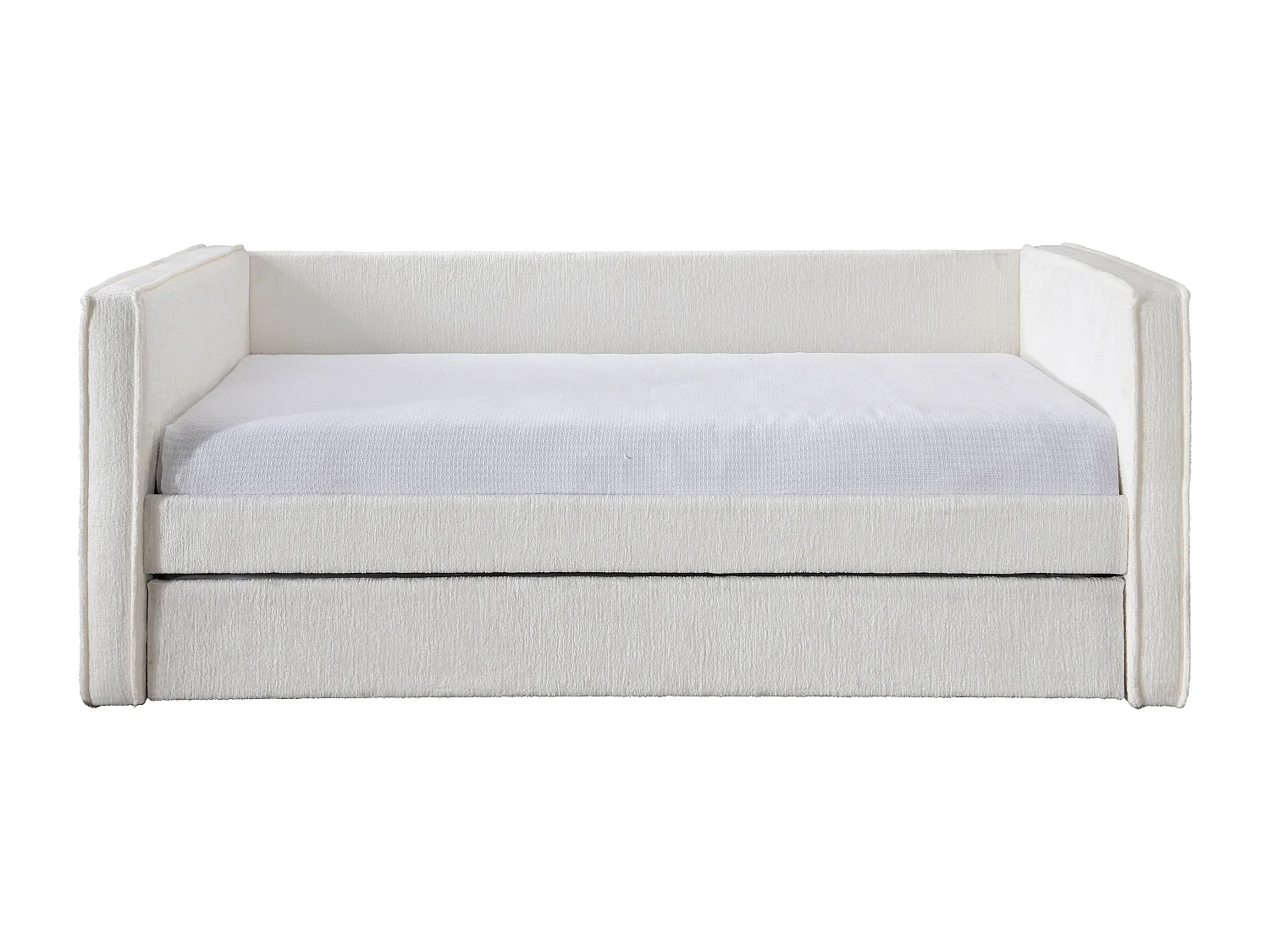 Lit banquette avec tiroir gigogne 2 x 90 x 190 cm – Tissu texturé – Blanc – SULAZO