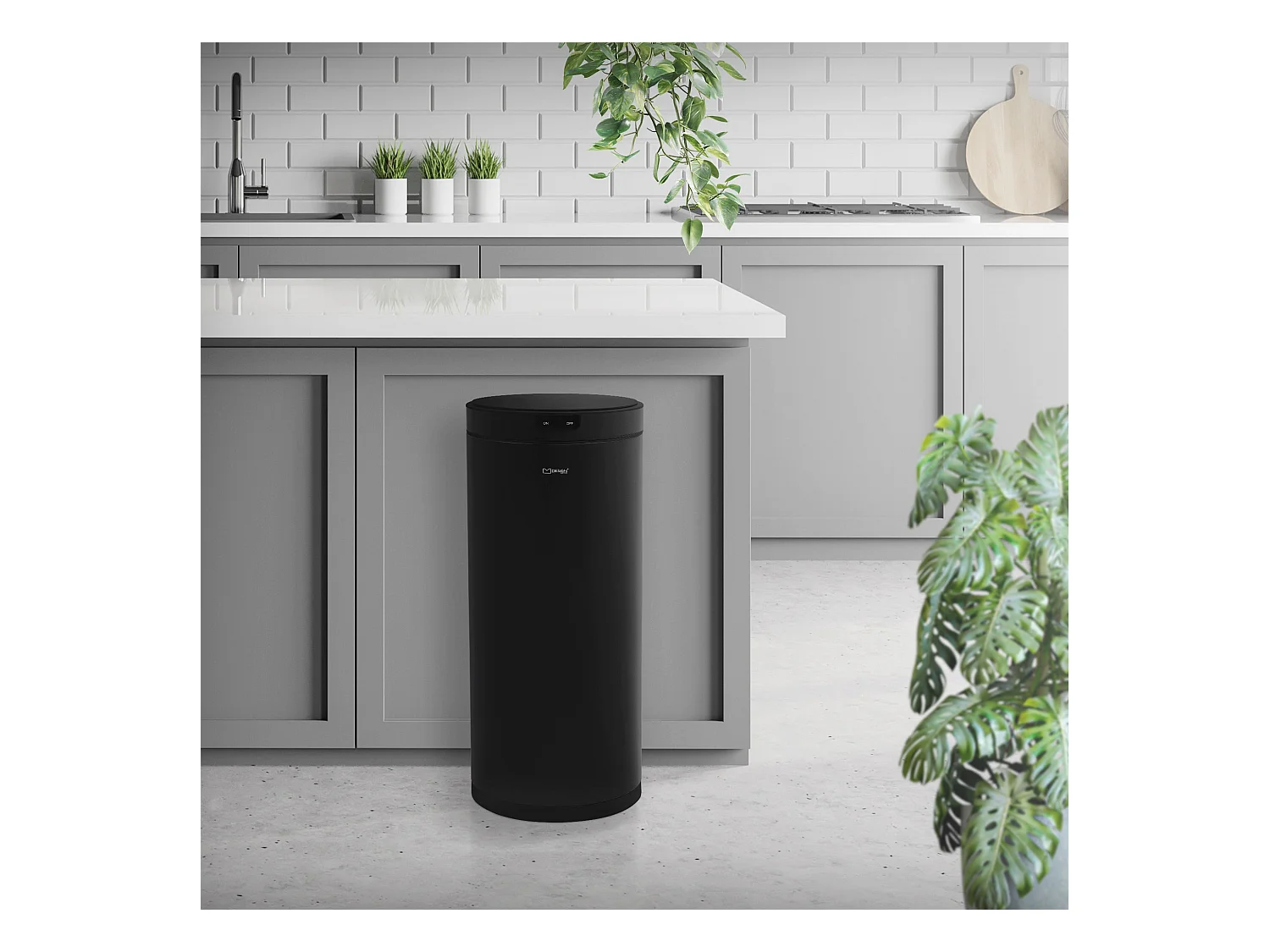 ML-Design Pattumiera automatica 40L, cestino per rifiuti con sensore rotondo in acciaio verniciato nero, anello per sacchetti, per cucina e ufficio